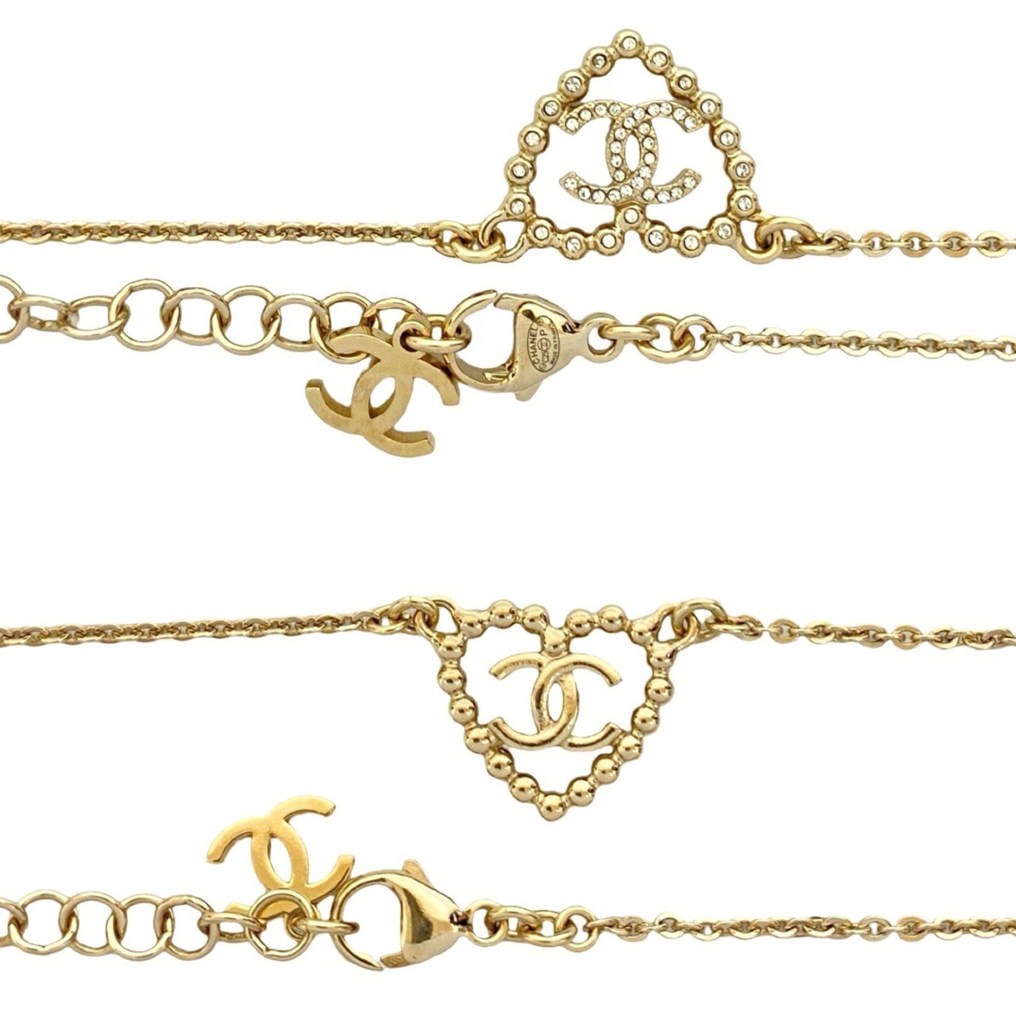 Chanel CHANEL Coco Mark Heart Motif Rhinestone Plated Chain Necklace in Silver 80961 Size ONE SIZE - 2 Thumbnail