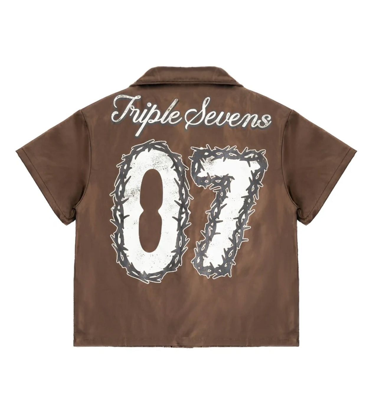 TRIPLE SEVENS Nylon Button Up Tee Brown Size US XXL / EU 58 / 5 - 2 Thumbnail