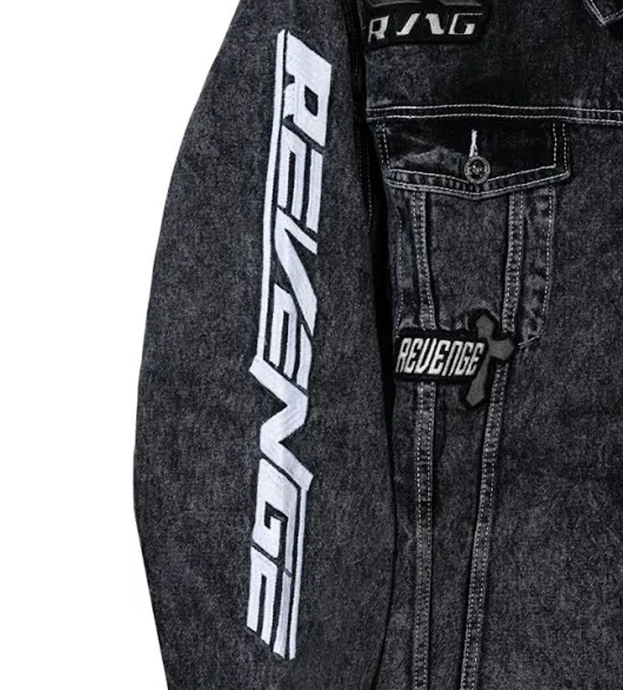 Revenge Moto Patch Denim Jacket Washed Black Size US XXL / EU 58 / 5 - 5 Thumbnail