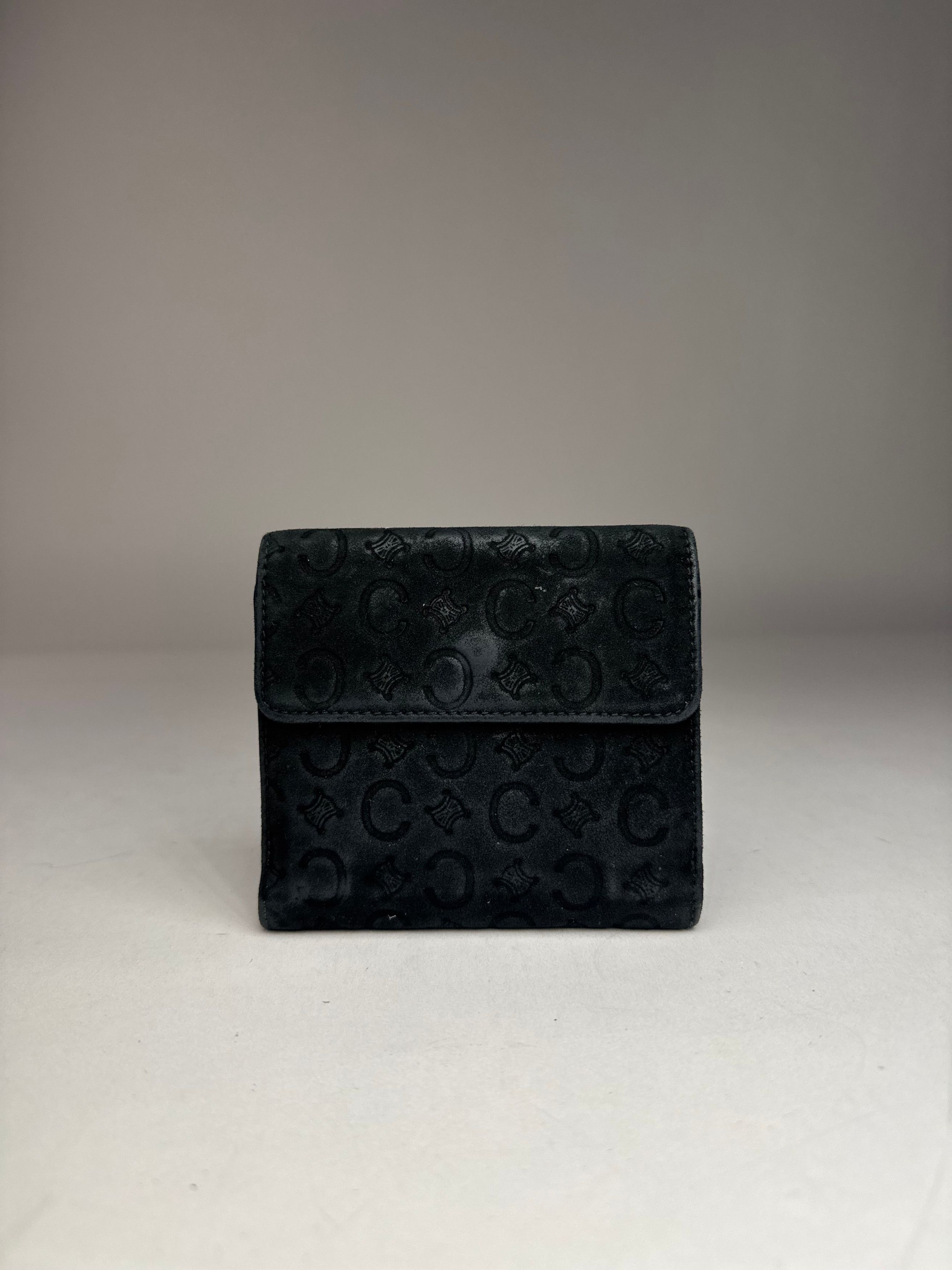 Vintage Monogram Velour Leather Wallet Black