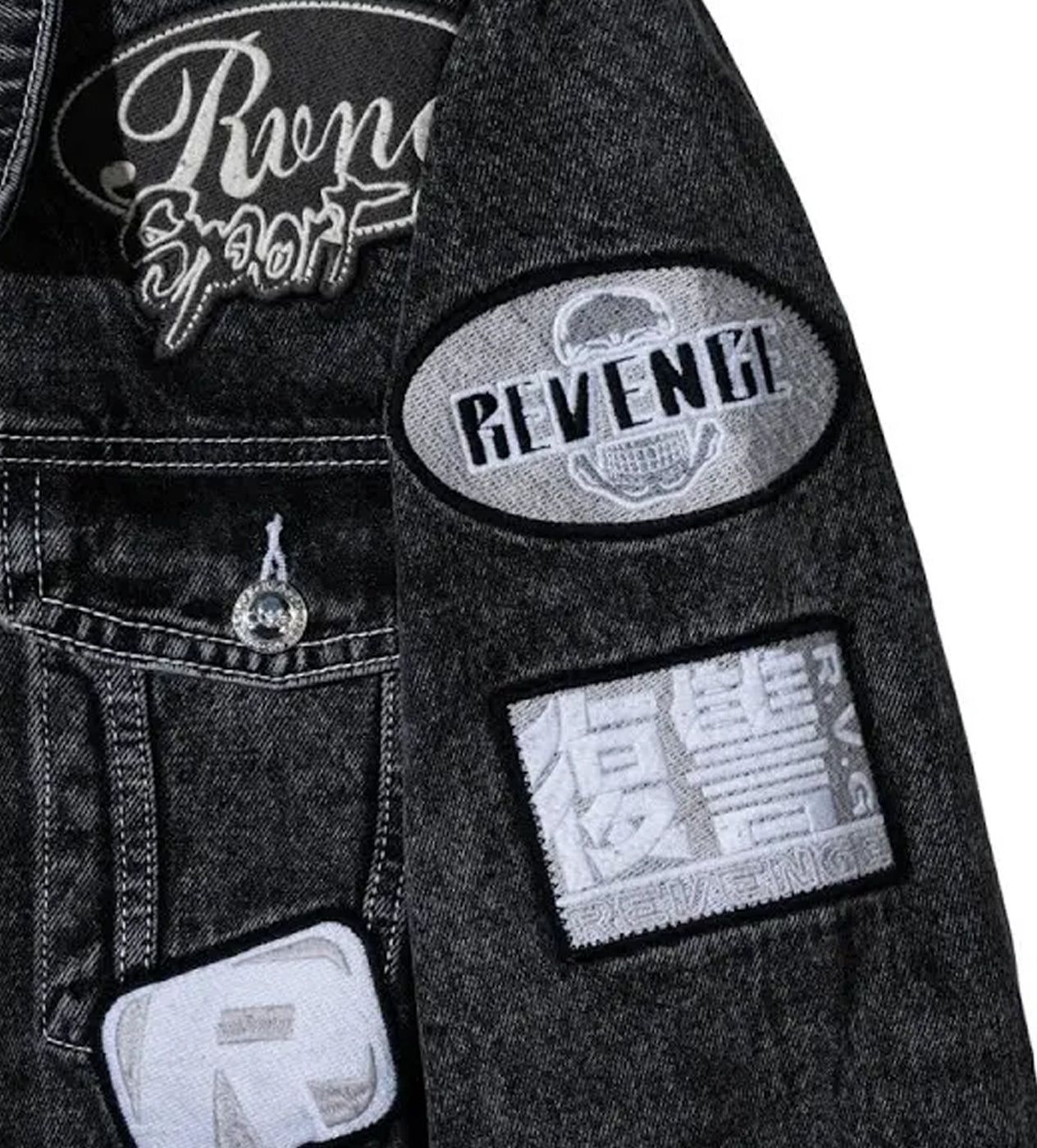 Revenge Moto Patch Denim Jacket Washed Black Size US S / EU 44-46 / 1 - 4 Thumbnail