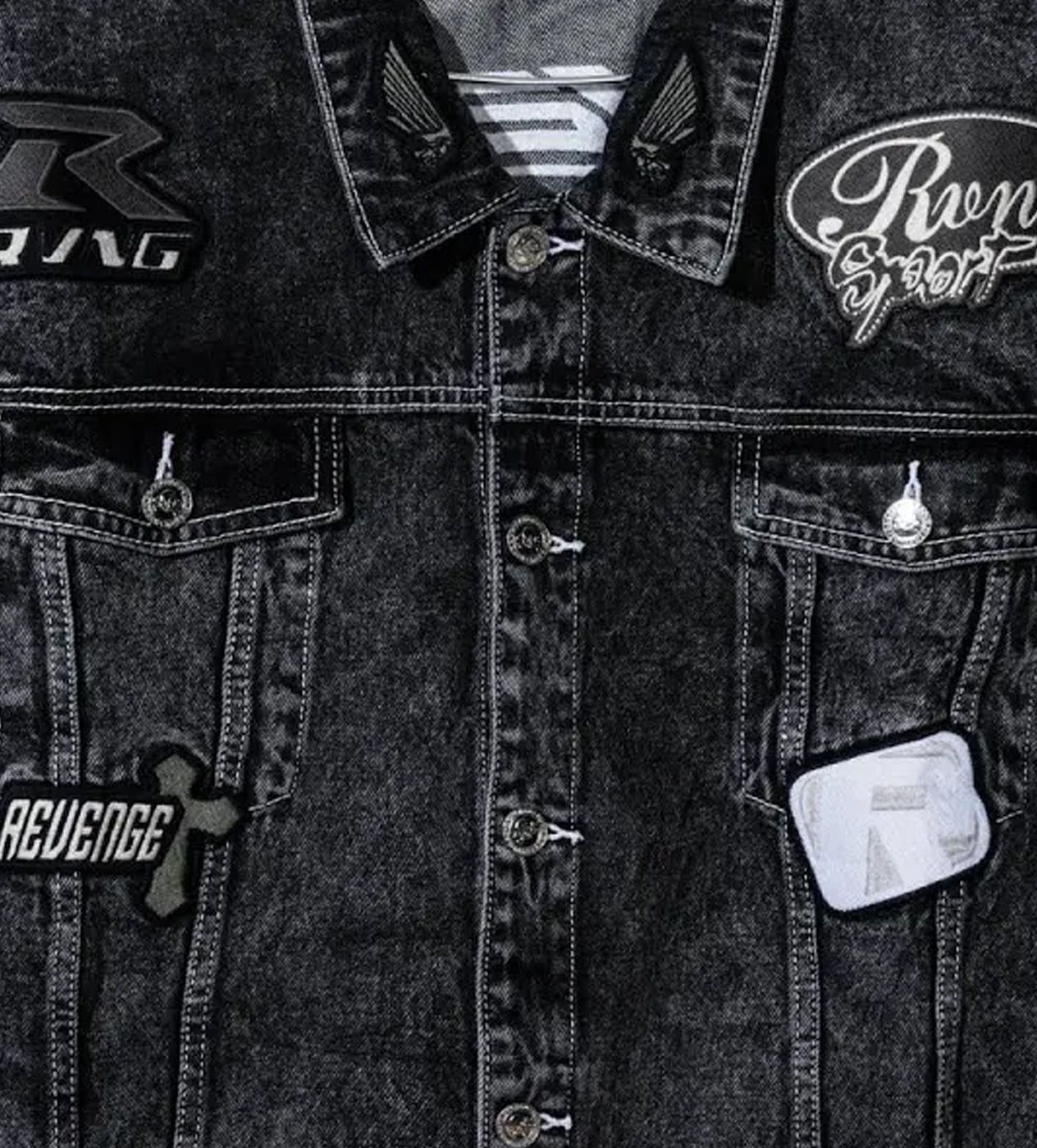 Revenge Moto Patch Denim Jacket Washed Black Size US S / EU 44-46 / 1 - 3 Thumbnail