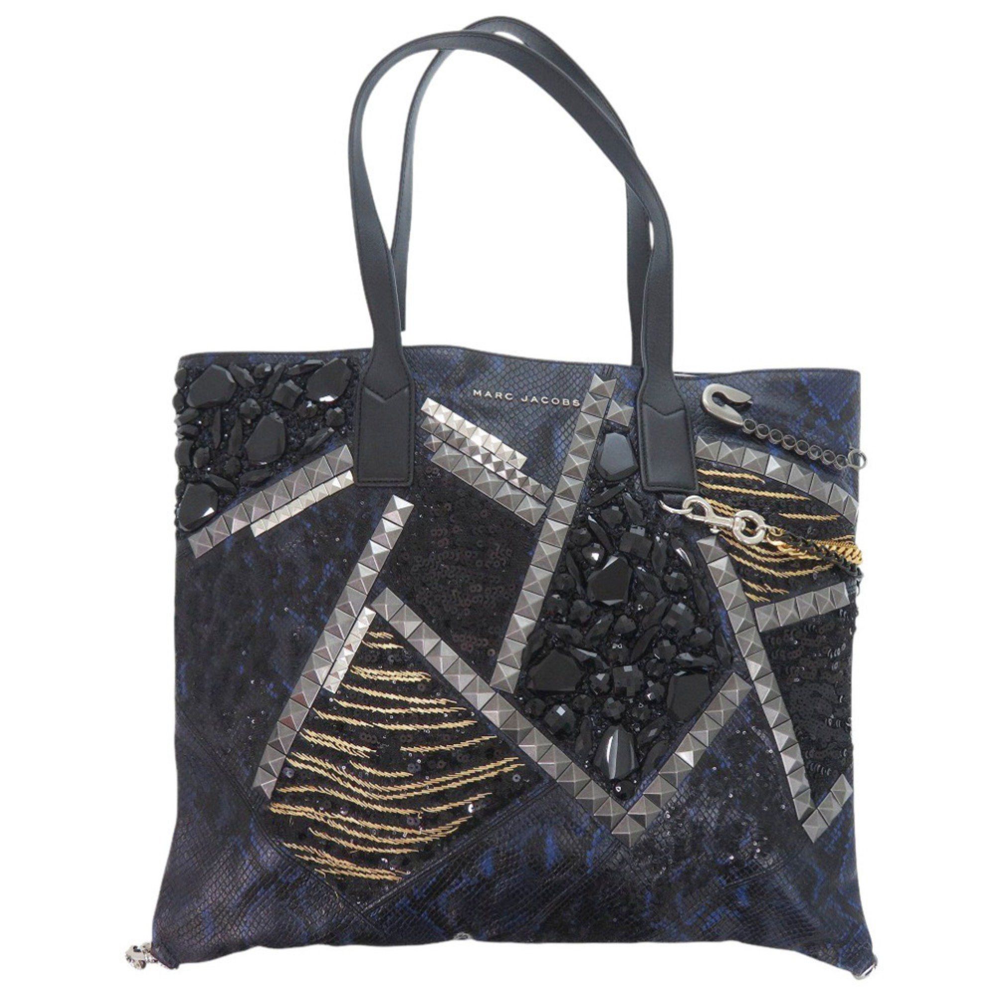 Marc Jacobs Marc Jacobs Blue Tote Bag with Pouch, Chain, Studs, and Embossed Leather, 0621 MARC JACOBS Size ONE SIZE - 5 Thumbnail