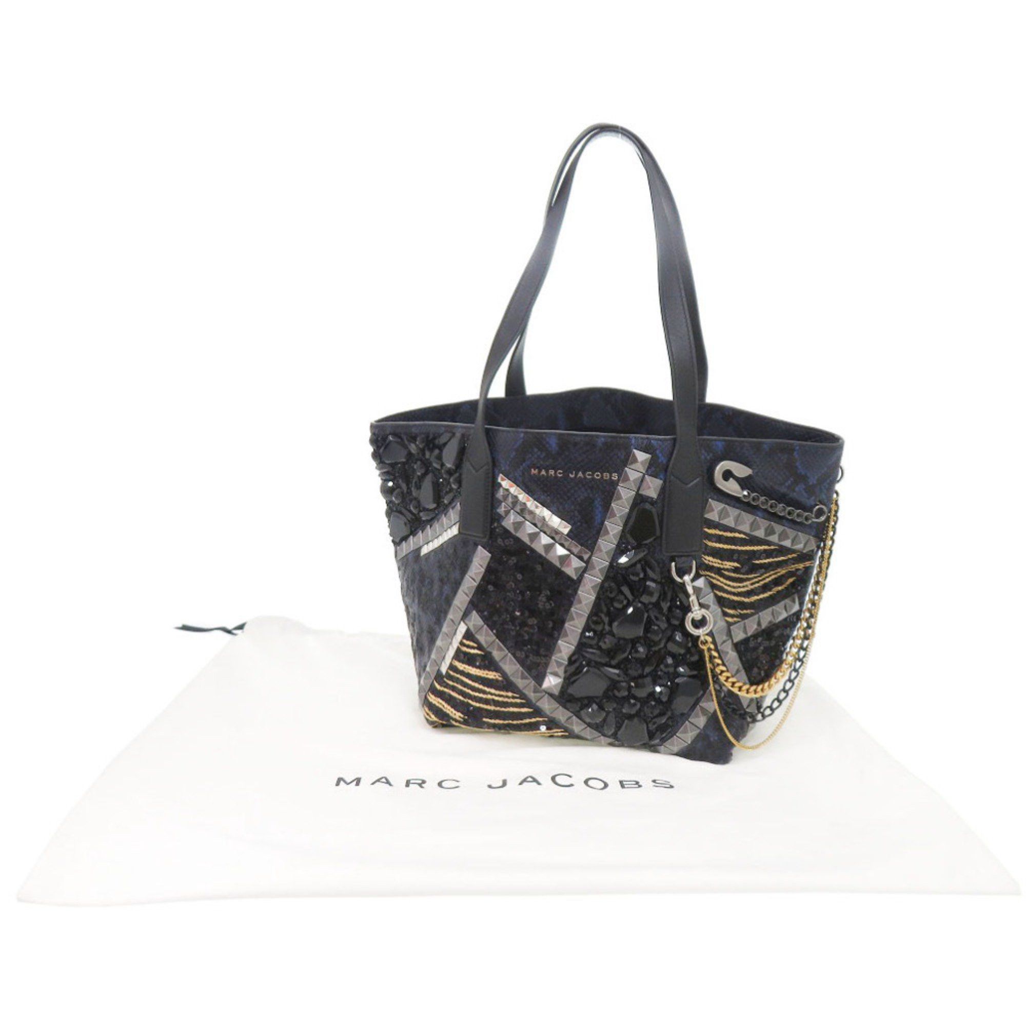 Marc Jacobs Marc Jacobs Blue Tote Bag with Pouch, Chain, Studs, and Embossed Leather, 0621 MARC JACOBS Size ONE SIZE - 2 Thumbnail