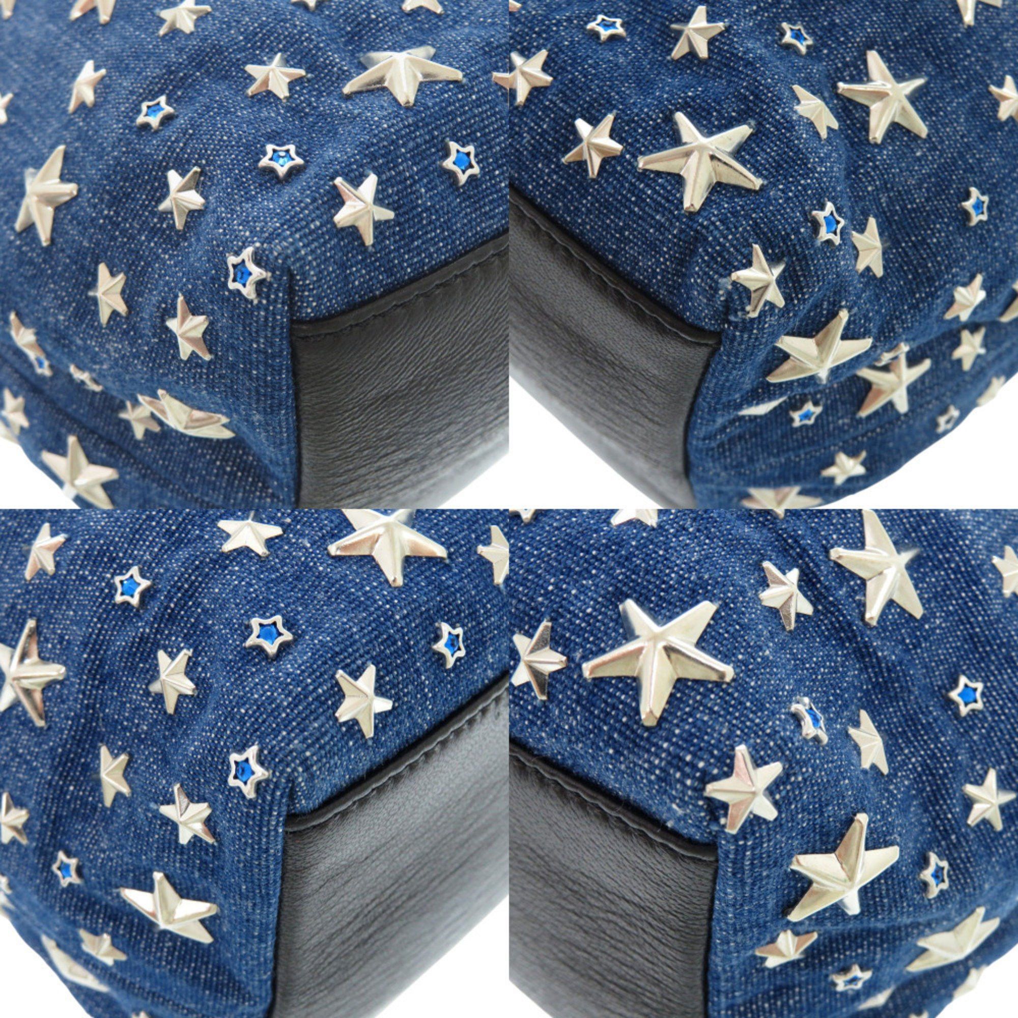 Jimmy Choo Jimmy Choo Star Studs JUNO S Drawstring Bag in Denim, Leather, Blue, and Black. 0944 JIMMY CHOO Size ONE SIZE - 9 Thumbnail