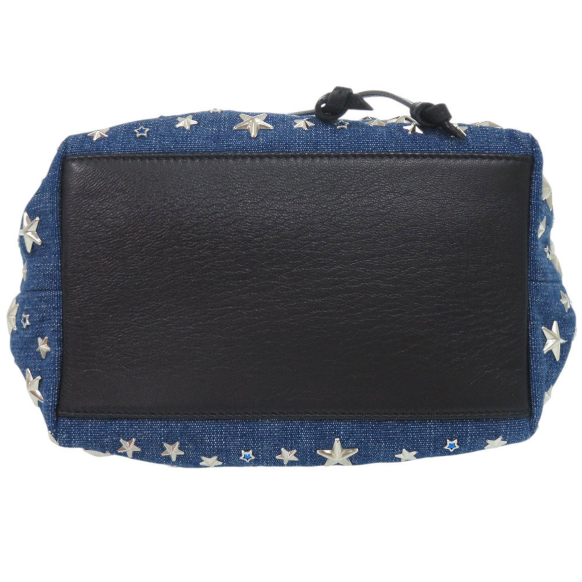 Jimmy Choo Jimmy Choo Star Studs JUNO S Drawstring Bag in Denim, Leather, Blue, and Black. 0944 JIMMY CHOO Size ONE SIZE - 4 Thumbnail