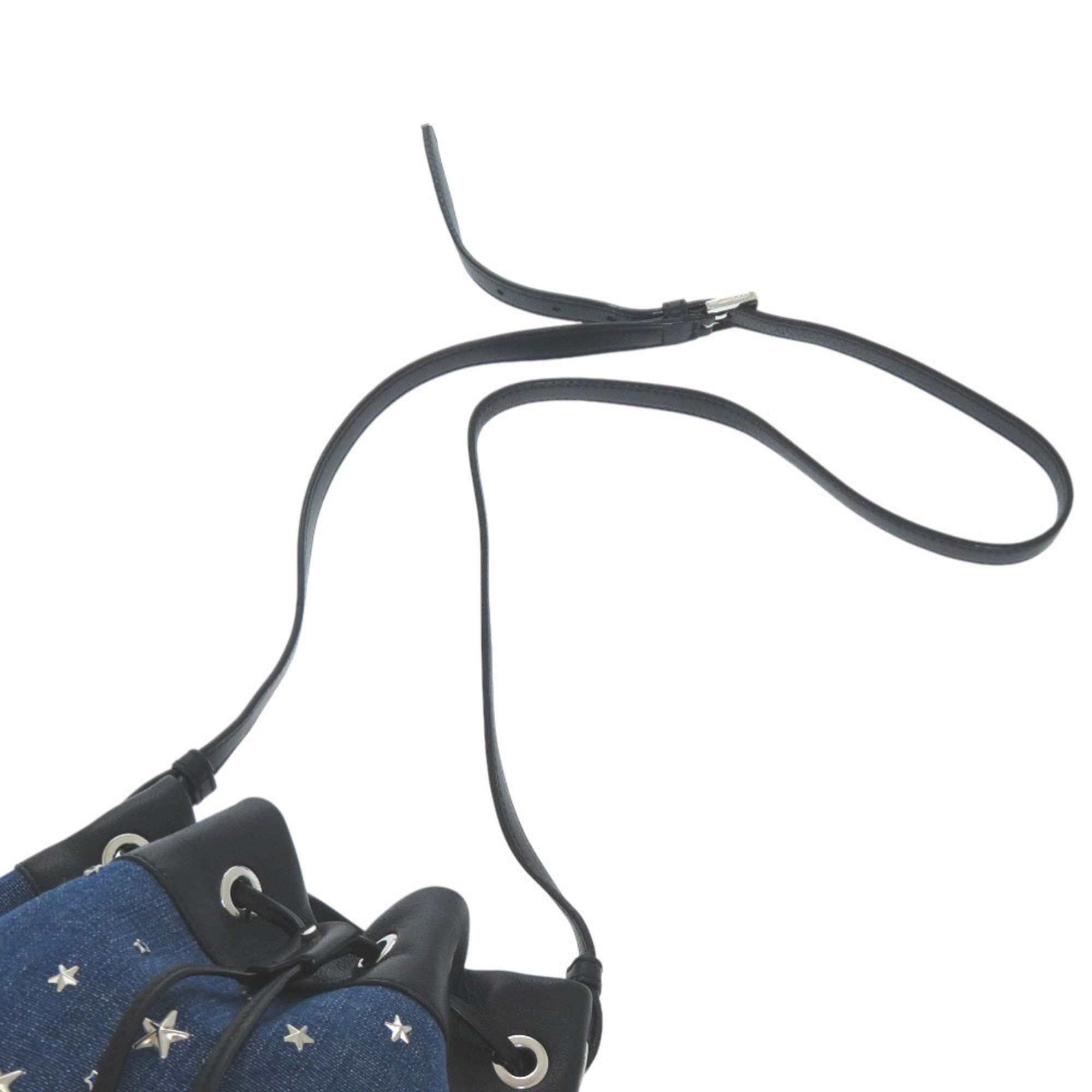 Jimmy Choo Jimmy Choo Star Studs JUNO S Drawstring Bag in Denim, Leather, Blue, and Black. 0944 JIMMY CHOO Size ONE SIZE - 5 Thumbnail