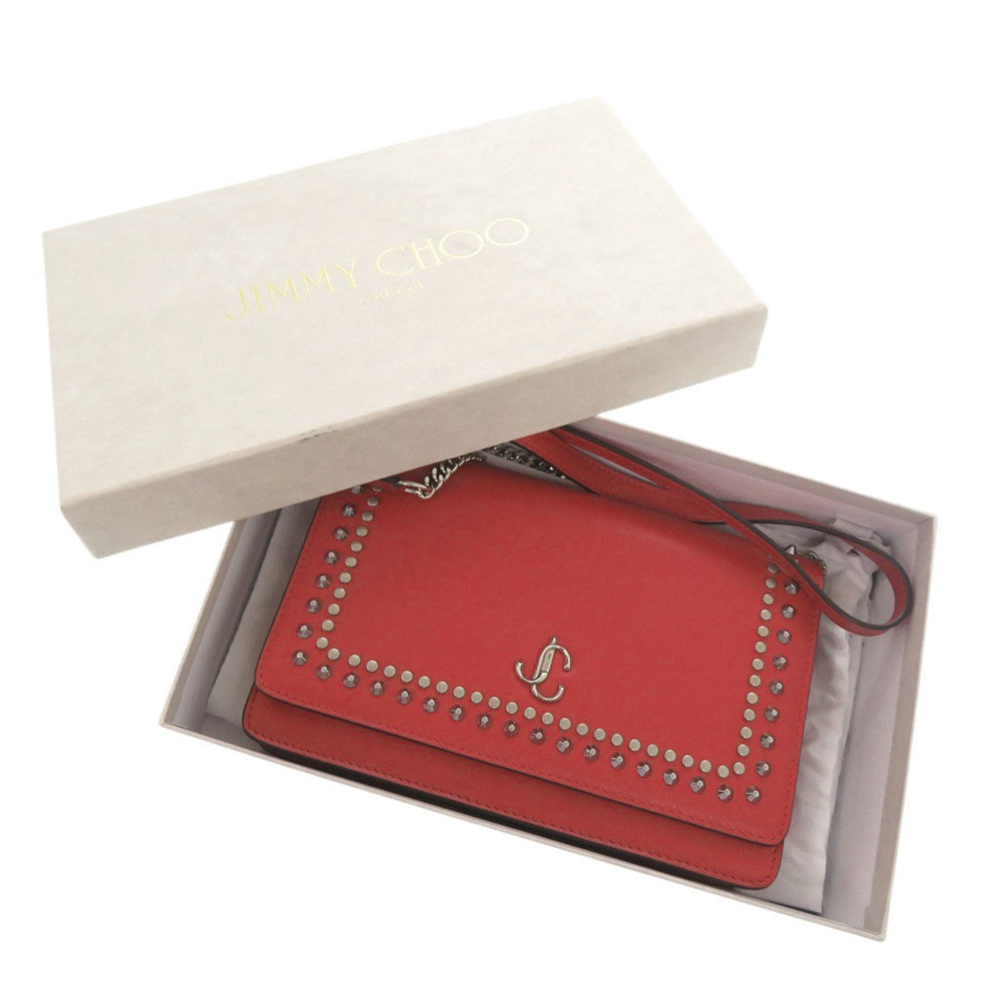 Jimmy Choo Jimmy Choo Varenne Studded Leather Red Chain Wallet Shoulder Bag (Red) 0812 JIMMY CHOO Size ONE SIZE - 2 Thumbnail