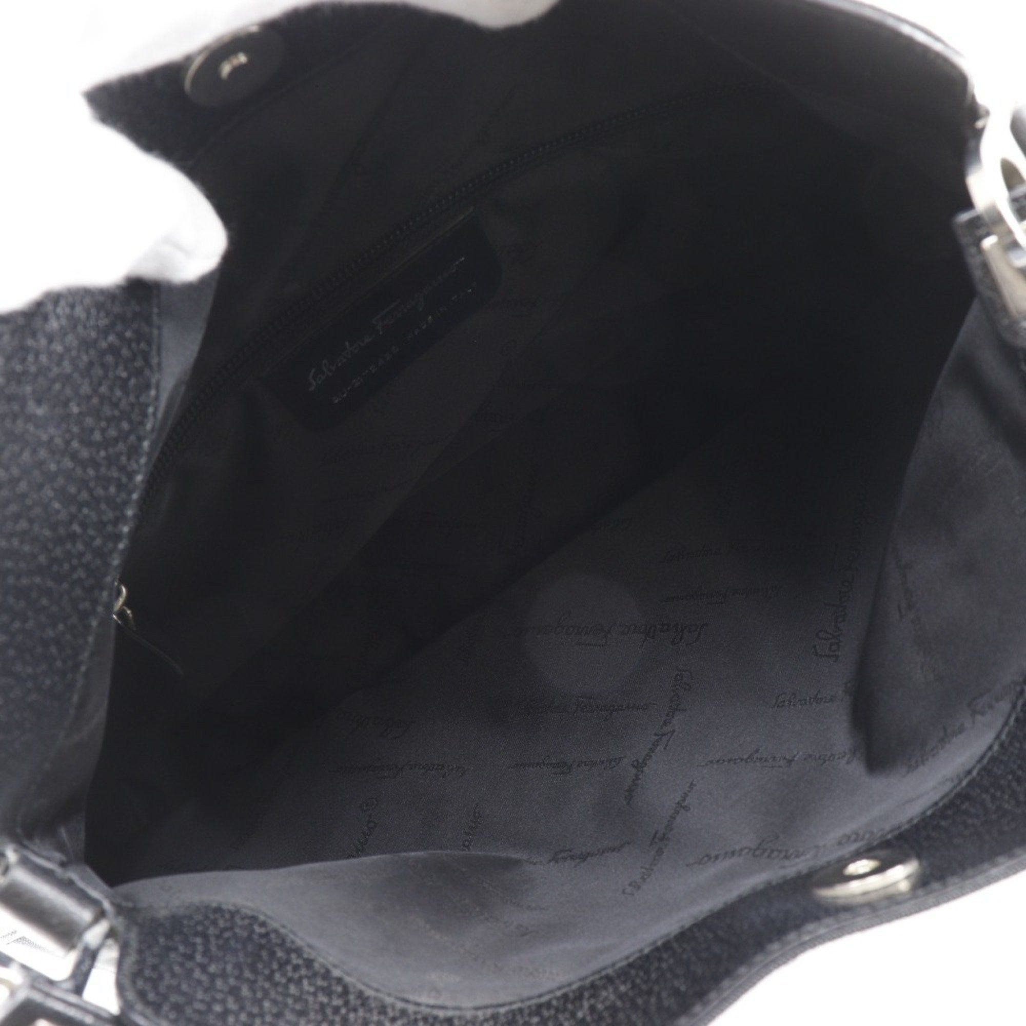 Salvatore Ferragamo Salvatore Ferragamo Gancini Shoulder Bag AU-21-2426, Black Nylon Canvas, A5 Size, Magnetic closure, Women's Size ONE SIZE - 5 Thumbnail
