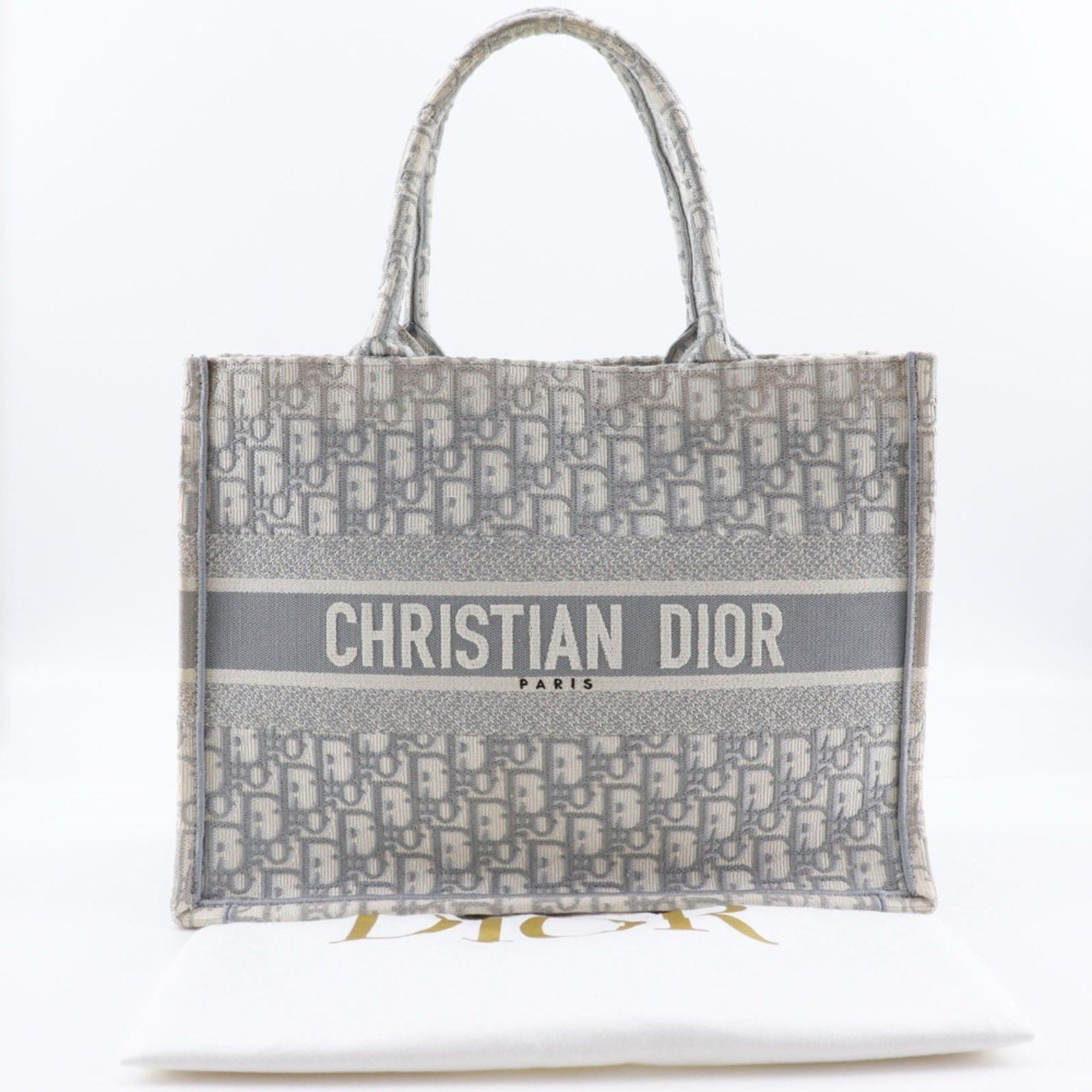 Dior Christian Dior Book Tote Medium Bag, Oblique Embroidery, Cotton, Made in Italy, Light Gray, A4 Size, Open, Women's Size ONE SIZE - 18 Thumbnail