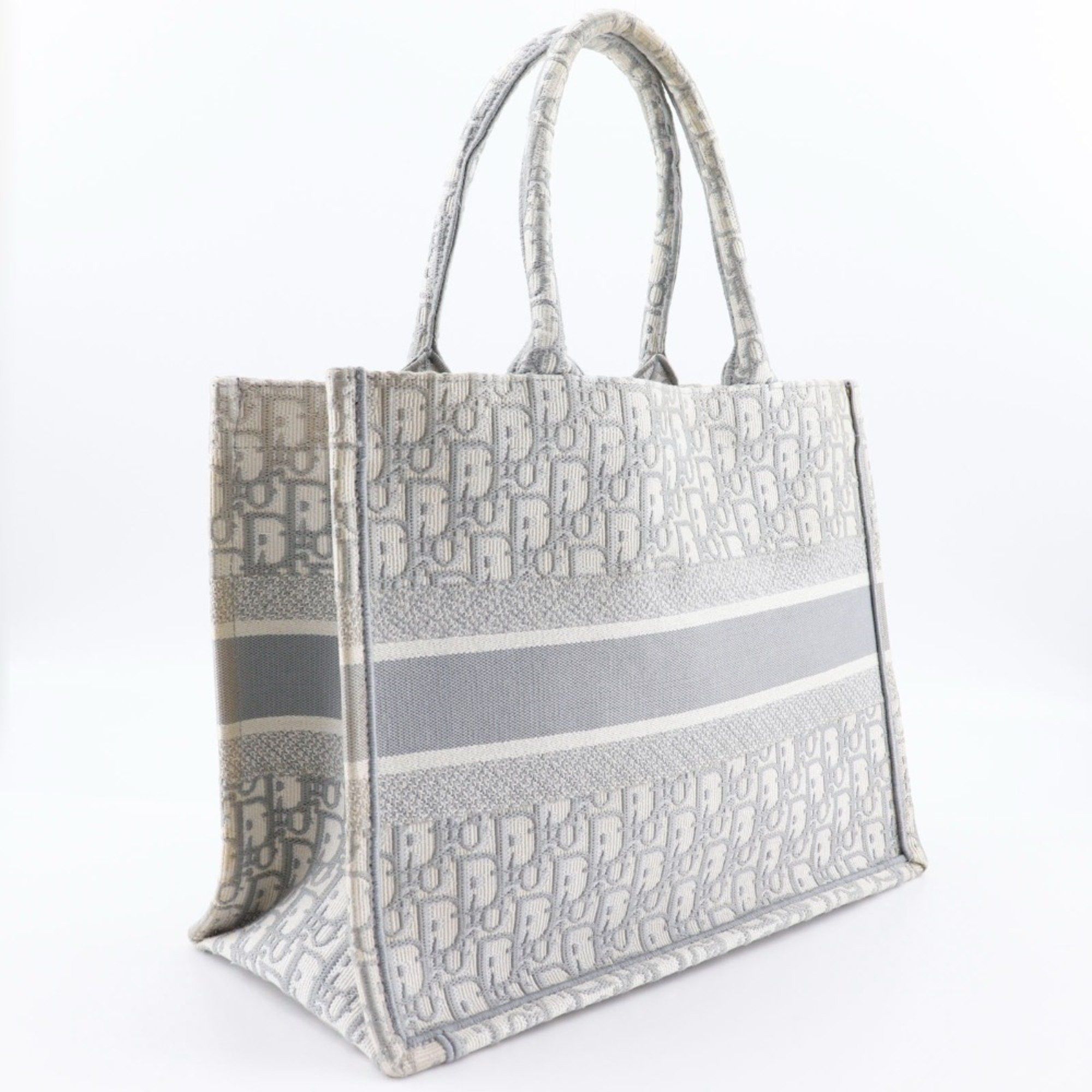 Dior Christian Dior Book Tote Medium Bag, Oblique Embroidery, Cotton, Made in Italy, Light Gray, A4 Size, Open, Women's Size ONE SIZE - 3 Thumbnail