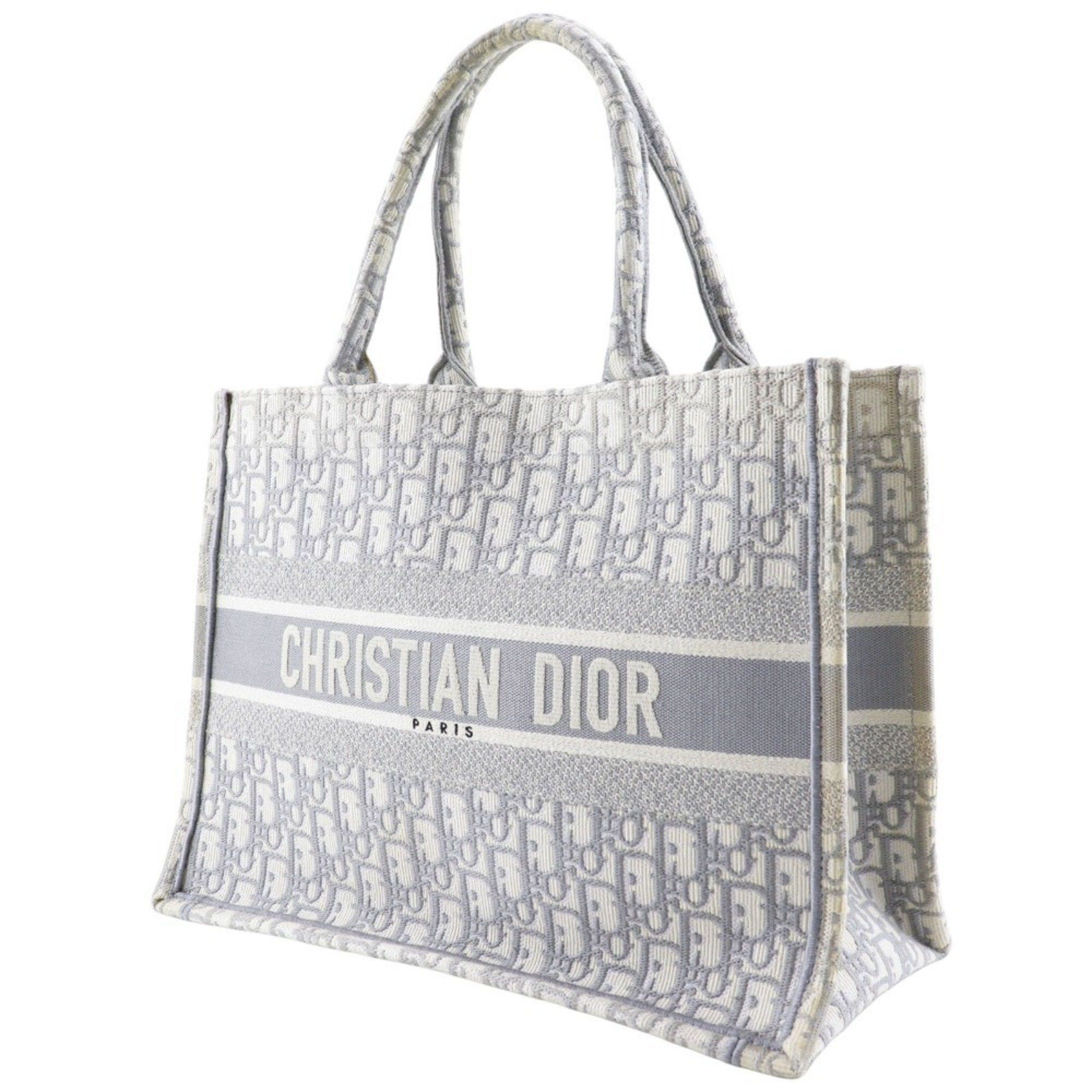 Dior Christian Dior Book Tote Medium Bag, Oblique Embroidery, Cotton, Made in Italy, Light Gray, A4 Size, Open, Women's Size ONE SIZE - 2 Thumbnail
