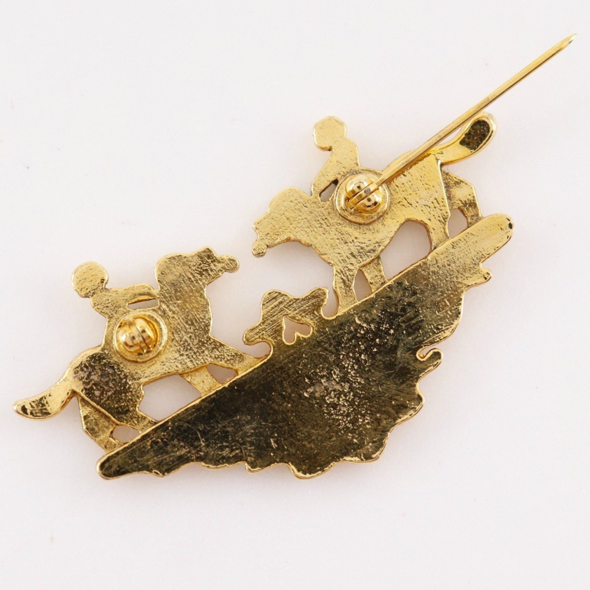 Hermes Hermes Hermès Cloisonne Girl & Dog Brooch, Vintage Cloisonné, Gold-Plated, Green, Approx. 18g Size ONE SIZE - 3 Thumbnail