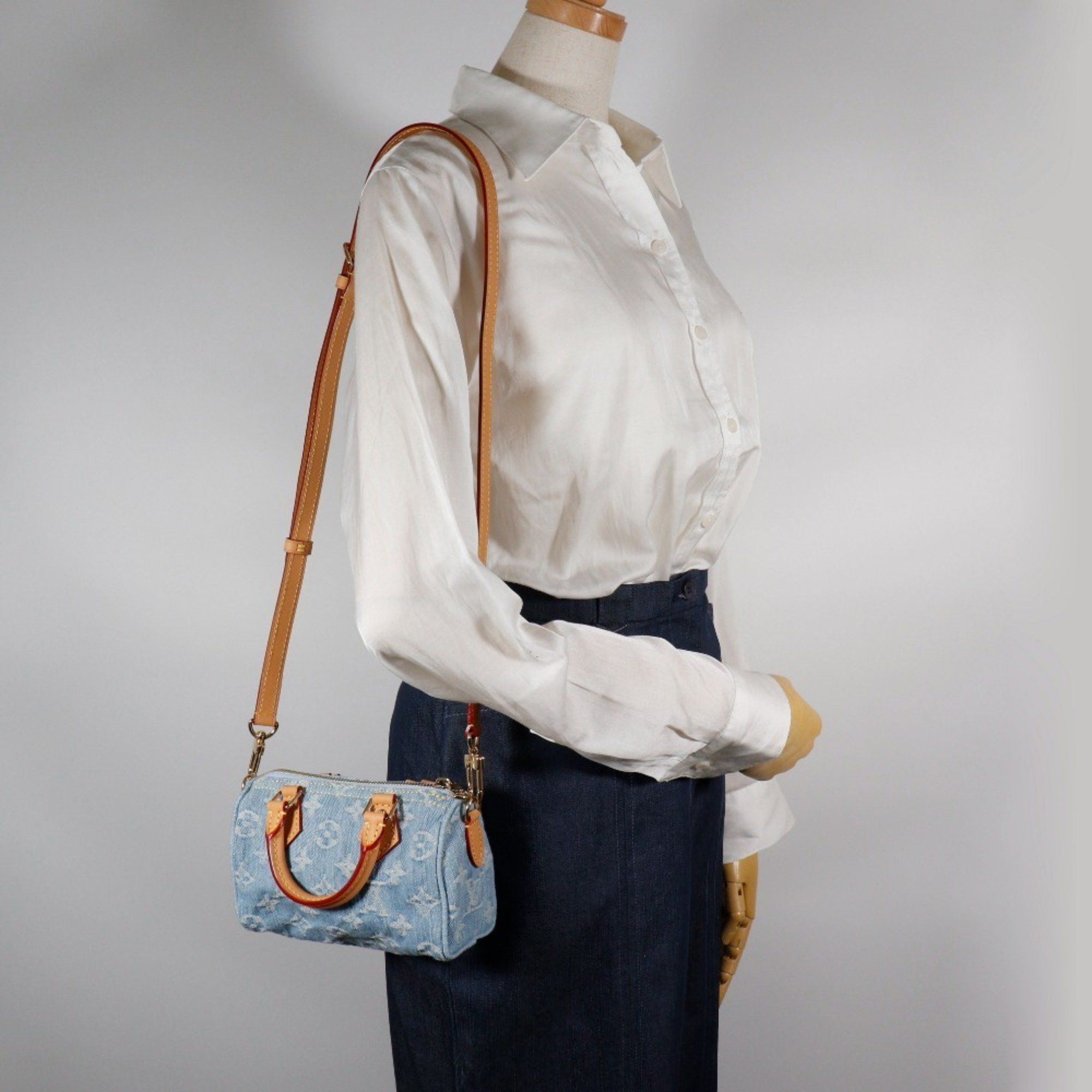 Louis Vuitton Louis Vuitton Nano Speedy Handbag, 2-Way Shoulder Bag, M11212, Monogram Denim, Sky Blue, Zipper, Women's Size ONE SIZE - 10 Thumbnail