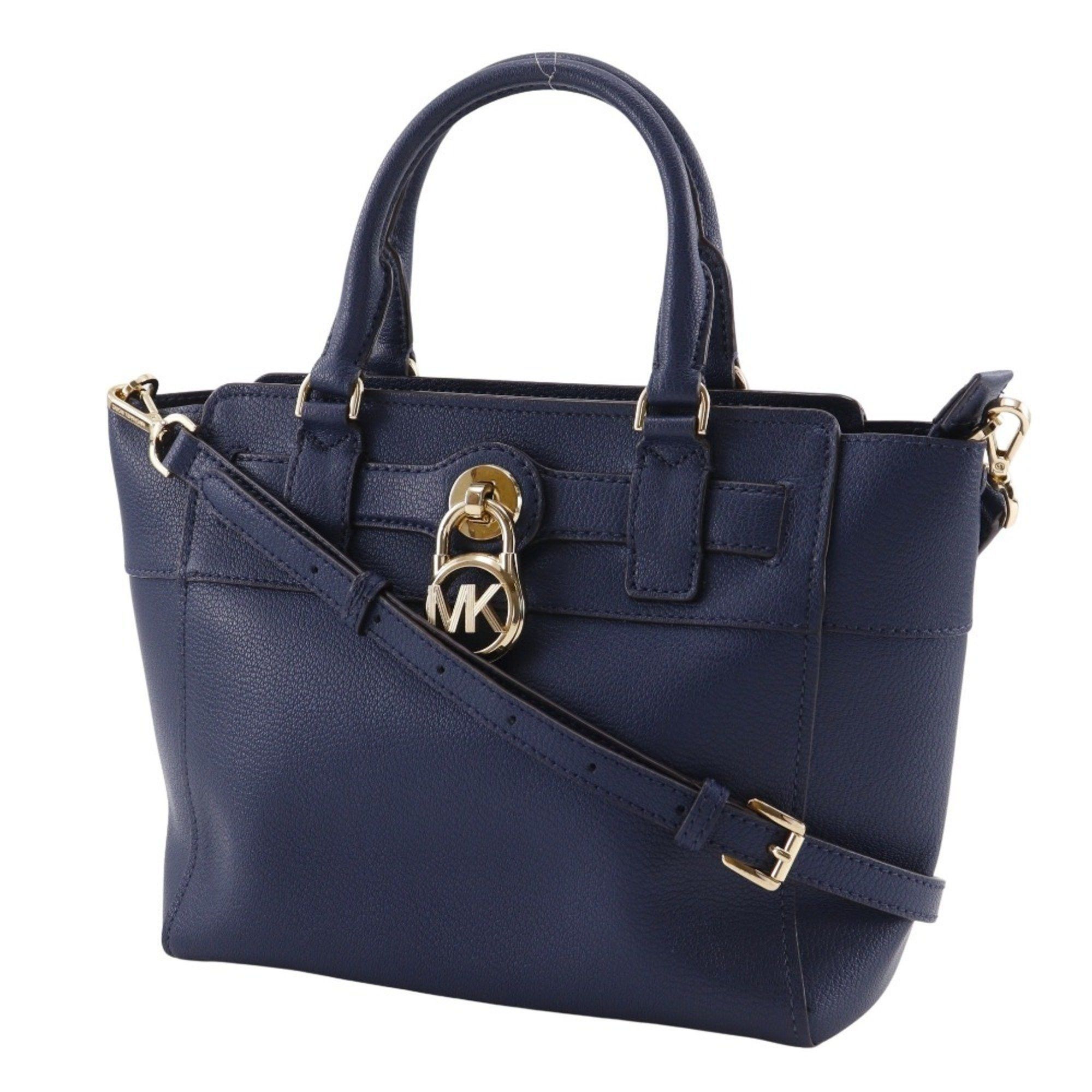 Michael Kors Michael Kors Hamilton Handbag, 2-Way Shoulder Bag, Navy Blue Leather, A5 Size, Zipper, Women's Size ONE SIZE - 2 Thumbnail