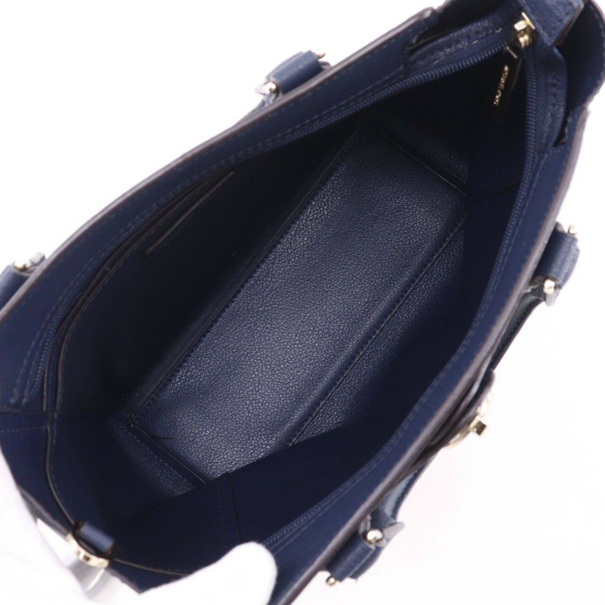 Michael Kors Michael Kors Hamilton Handbag, 2-Way Shoulder Bag, Navy Blue Leather, A5 Size, Zipper, Women's Size ONE SIZE - 6 Thumbnail
