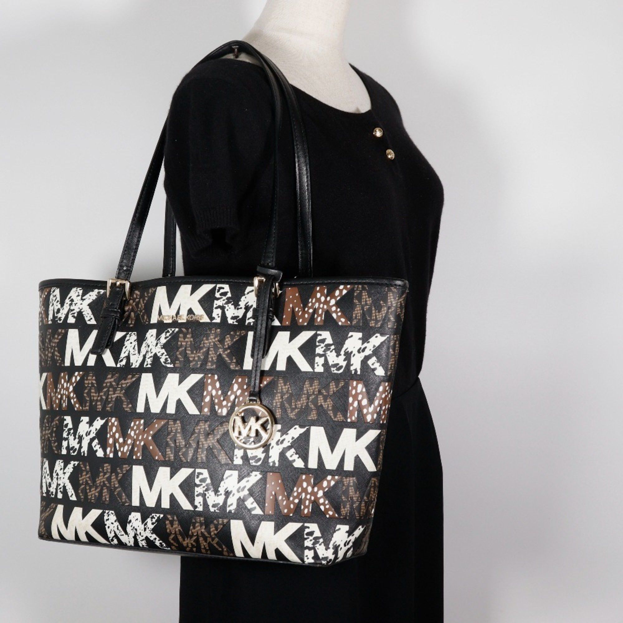 Michael Kors Michael Kors Jet Set Travel Tote Bag, Graphic Logo, 35F1GTVT2L, PVC, Black, A4 Size, Open, Women's Size ONE SIZE - 16 Thumbnail