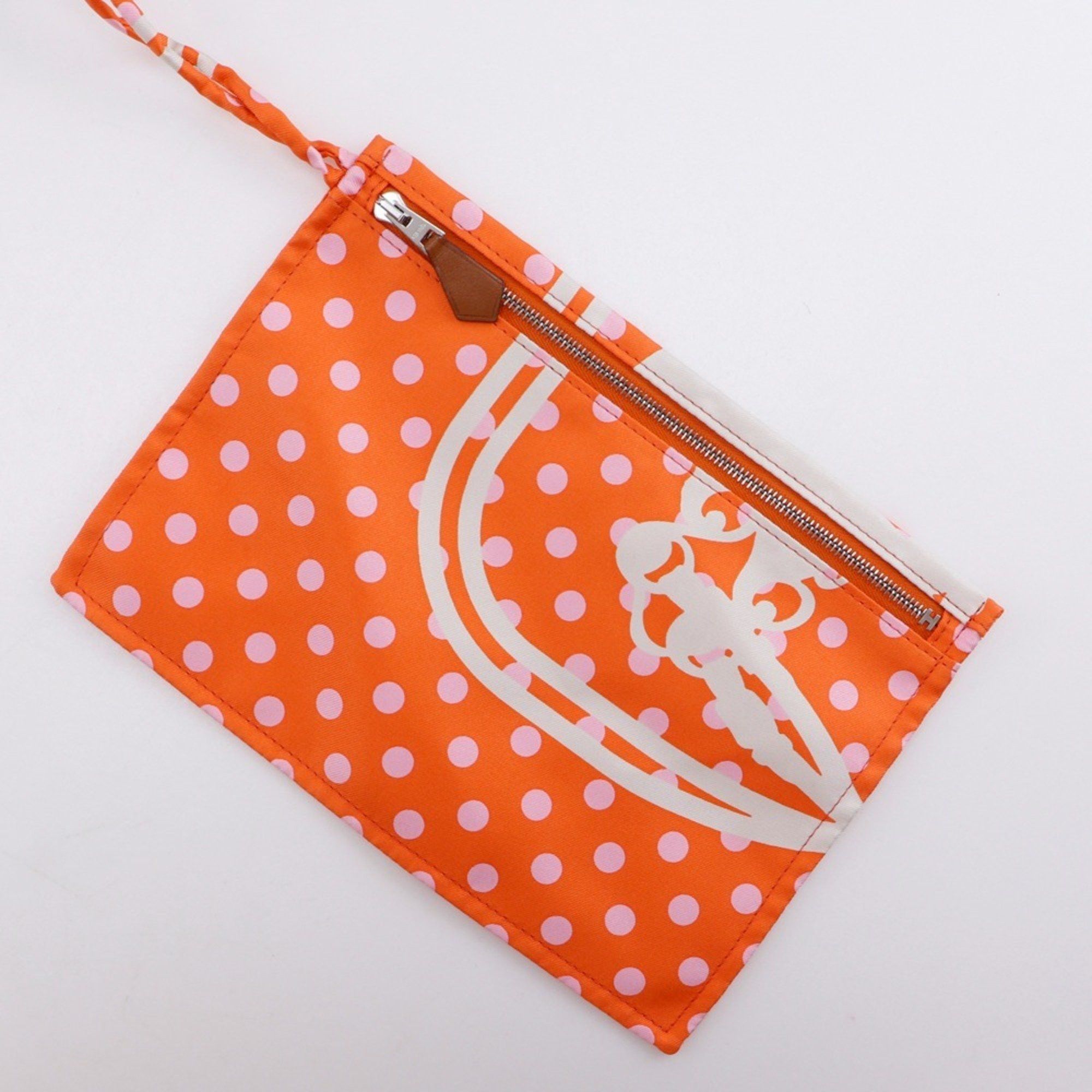 Hermes Hermes Hermès Silky City PM Shoulder Bag, Brides de Gala, Polka Dot Silk, 2018, Orange, C A5, Open, Women's Size ONE SIZE - 16 Thumbnail