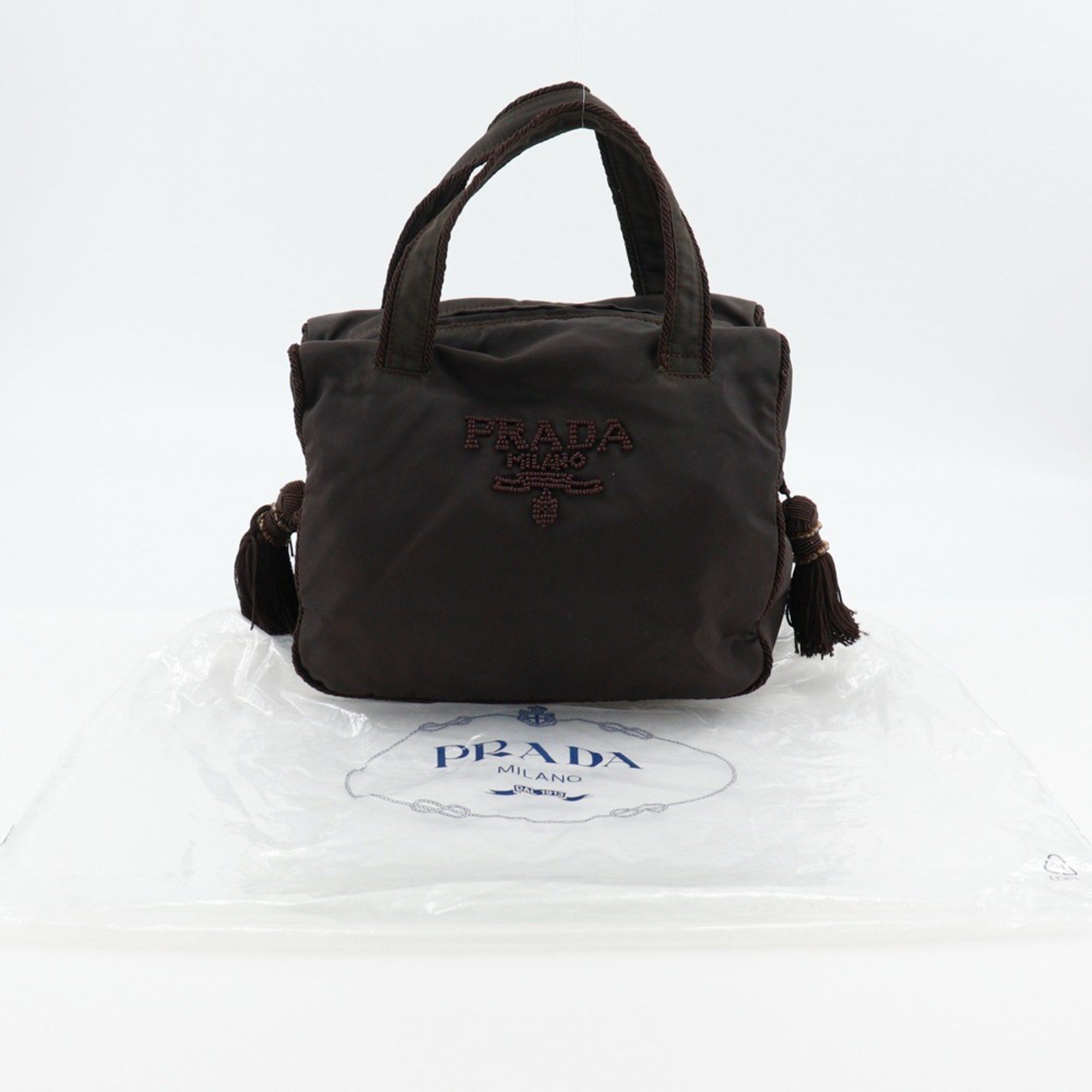 Prada Prada Beaded Logo Handbag B3763, Brown Nylon, A5 Size, Zipper, Beads Logo, Women's Size ONE SIZE - 16 Thumbnail