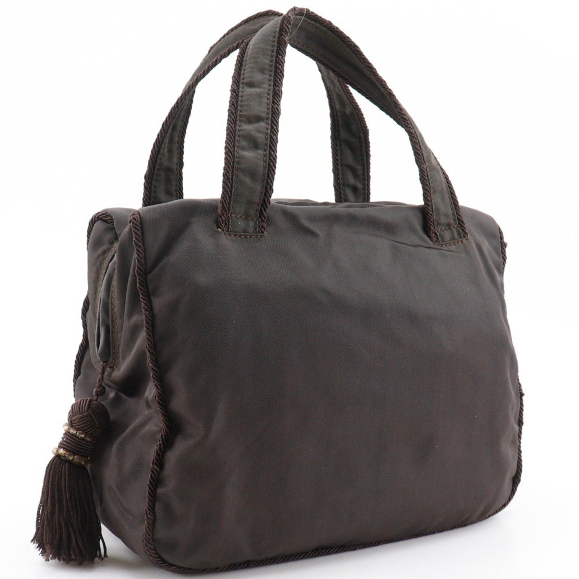 Prada Prada Beaded Logo Handbag B3763, Brown Nylon, A5 Size, Zipper, Beads Logo, Women's Size ONE SIZE - 3 Thumbnail