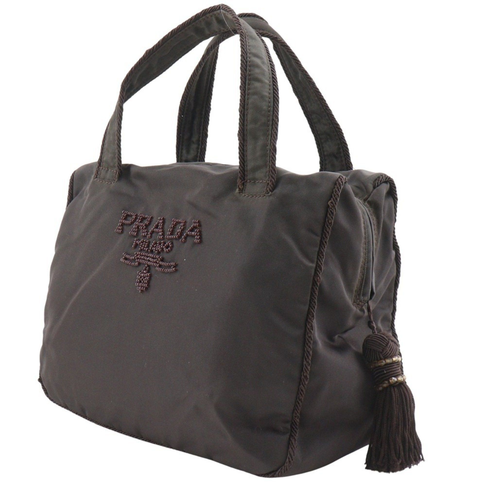 Prada Prada Beaded Logo Handbag B3763, Brown Nylon, A5 Size, Zipper, Beads Logo, Women's Size ONE SIZE - 2 Thumbnail