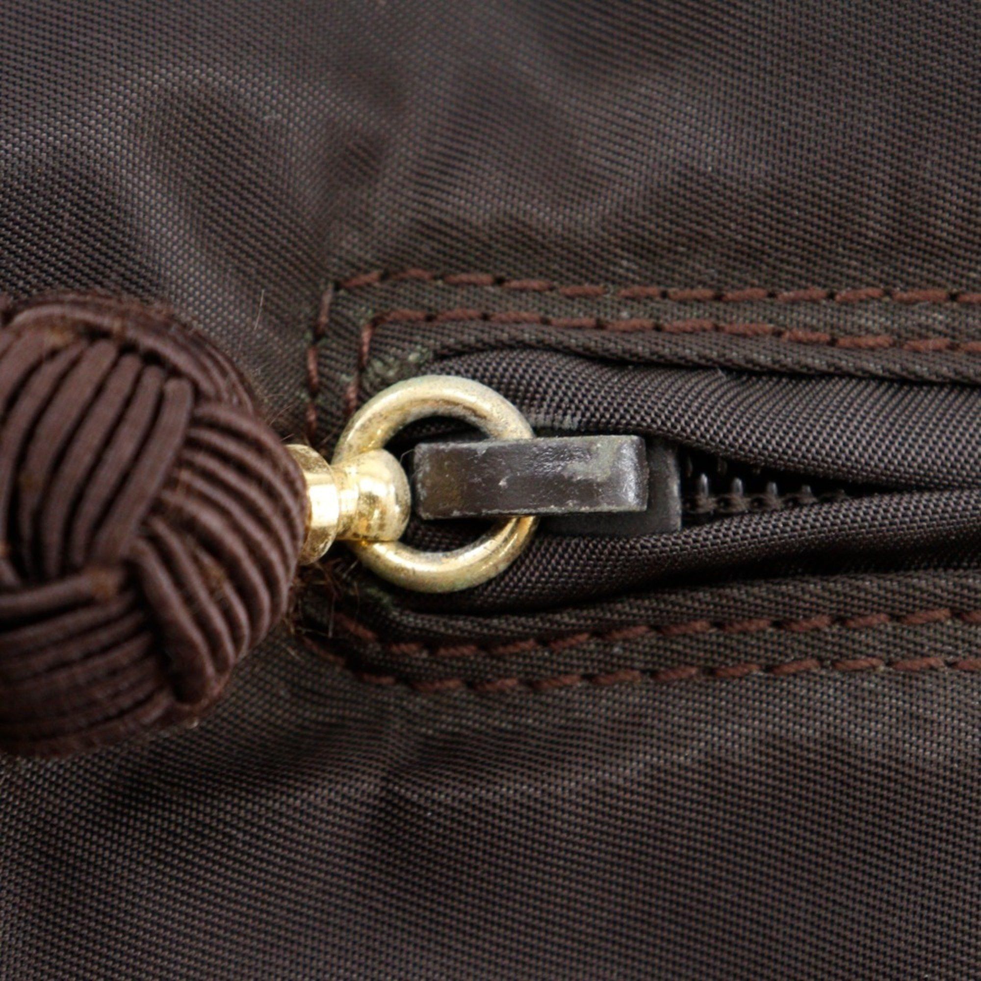 Prada Prada Beaded Logo Handbag B3763, Brown Nylon, A5 Size, Zipper, Beads Logo, Women's Size ONE SIZE - 11 Thumbnail