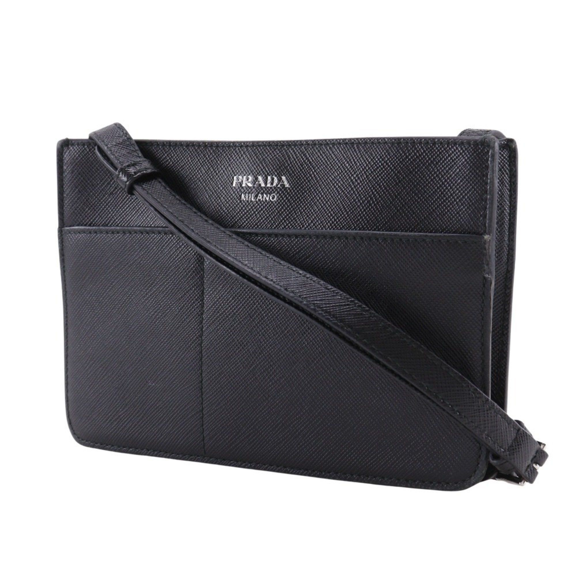 Prada Prada Mini Shoulder Bag, Saffiano, Black, Snap Button, Unisex Size ONE SIZE - 2 Thumbnail