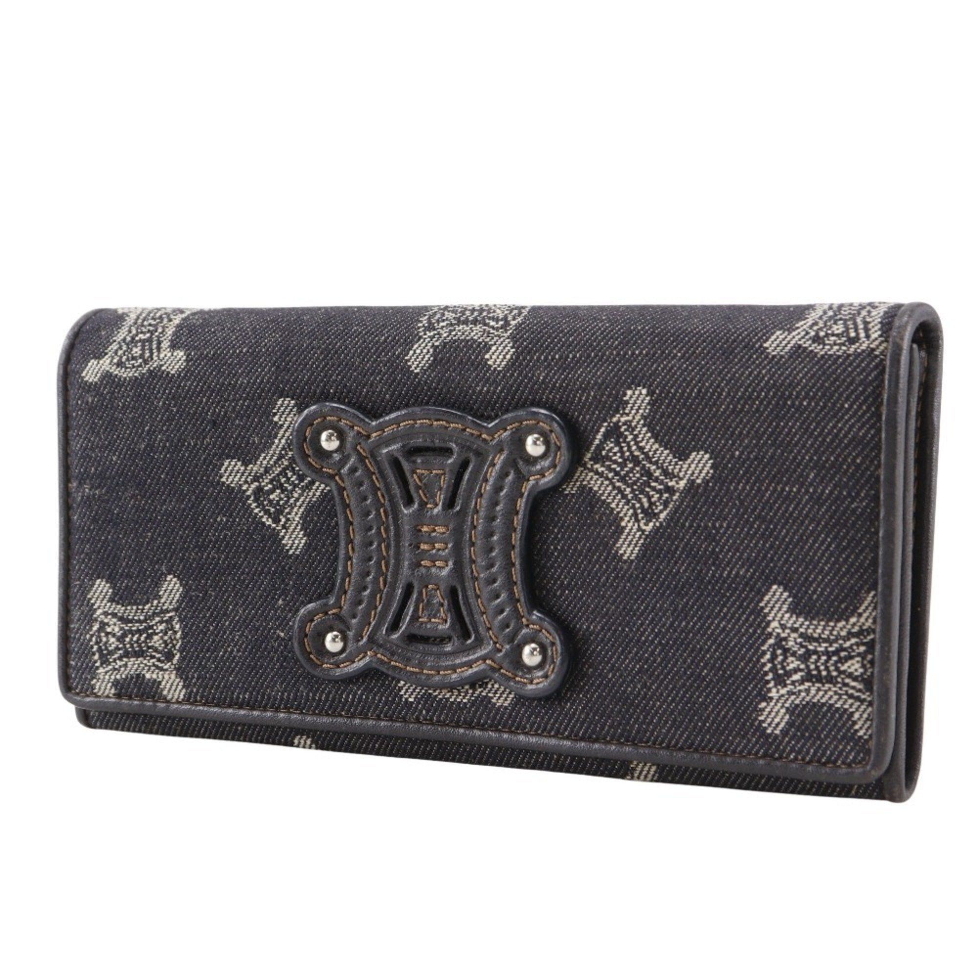 Celine Celine Triomphe long wallet in navy blue denim with snap buttons for women Size ONE SIZE - 2 Thumbnail