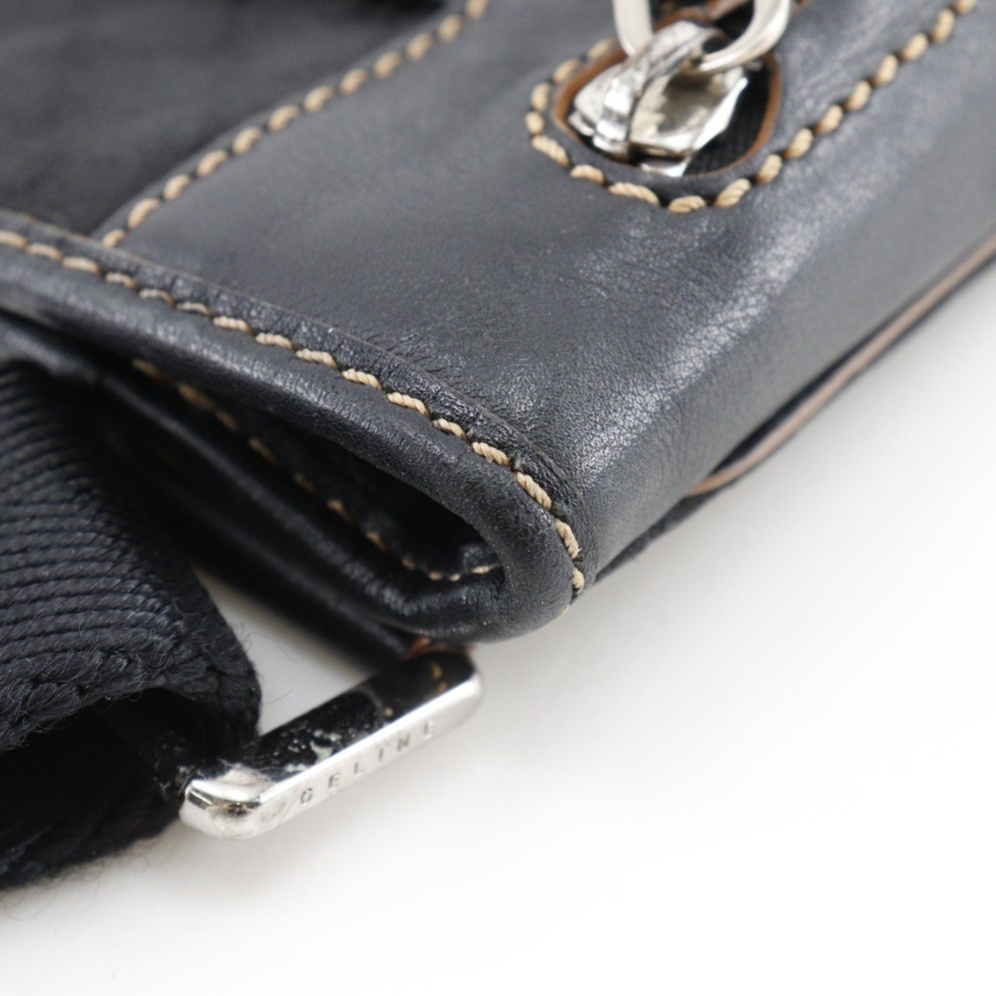 Celine Celine Macadam Shoulder Bag 157112JBU, Nylon Canvas and Leather, Black, A5 Size, Zipper, Unisex Size ONE SIZE - 7 Thumbnail
