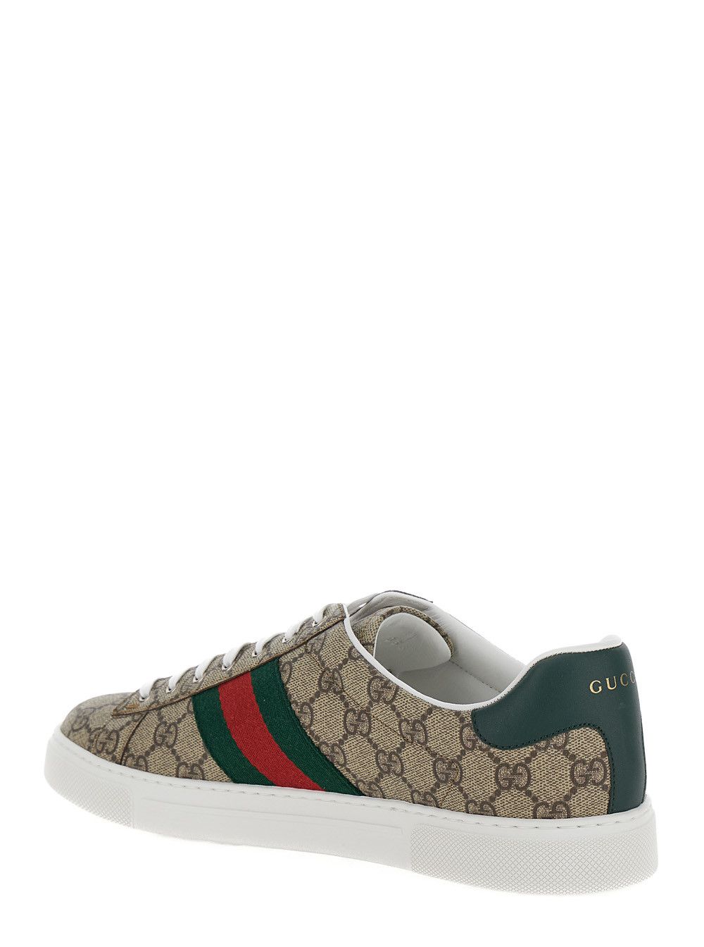 Gucci 'Gucci Ace' Beige and Ebony Low Top Sneakers with Web Detail in GG Canvas for Men Size US 10 / EU 43 - 3 Thumbnail