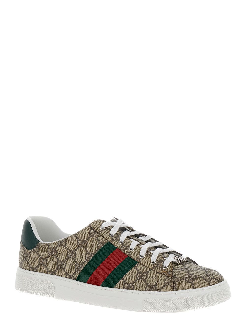 Gucci 'Gucci Ace' Beige and Ebony Low Top Sneakers with Web Detail in GG Canvas for Men Size US 10 / EU 43 - 2 Thumbnail