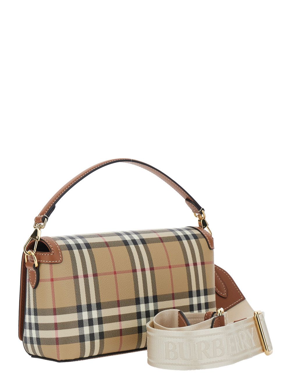 Burberry Beige Handbag with Adjustable and Removable Shoulder Strap and All-Over Check Motif in Cotton Blend for Women Size ONE SIZE - 3 Thumbnail