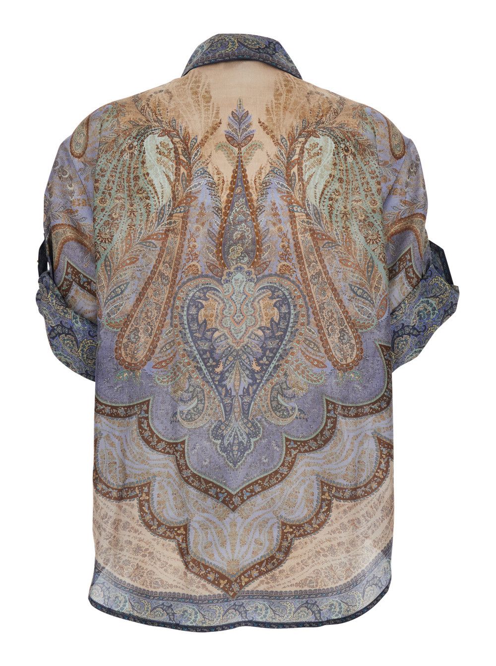 'Wanderlust' Multicolor Shirt with Classic Collar and All-Over Print in Silk Woman