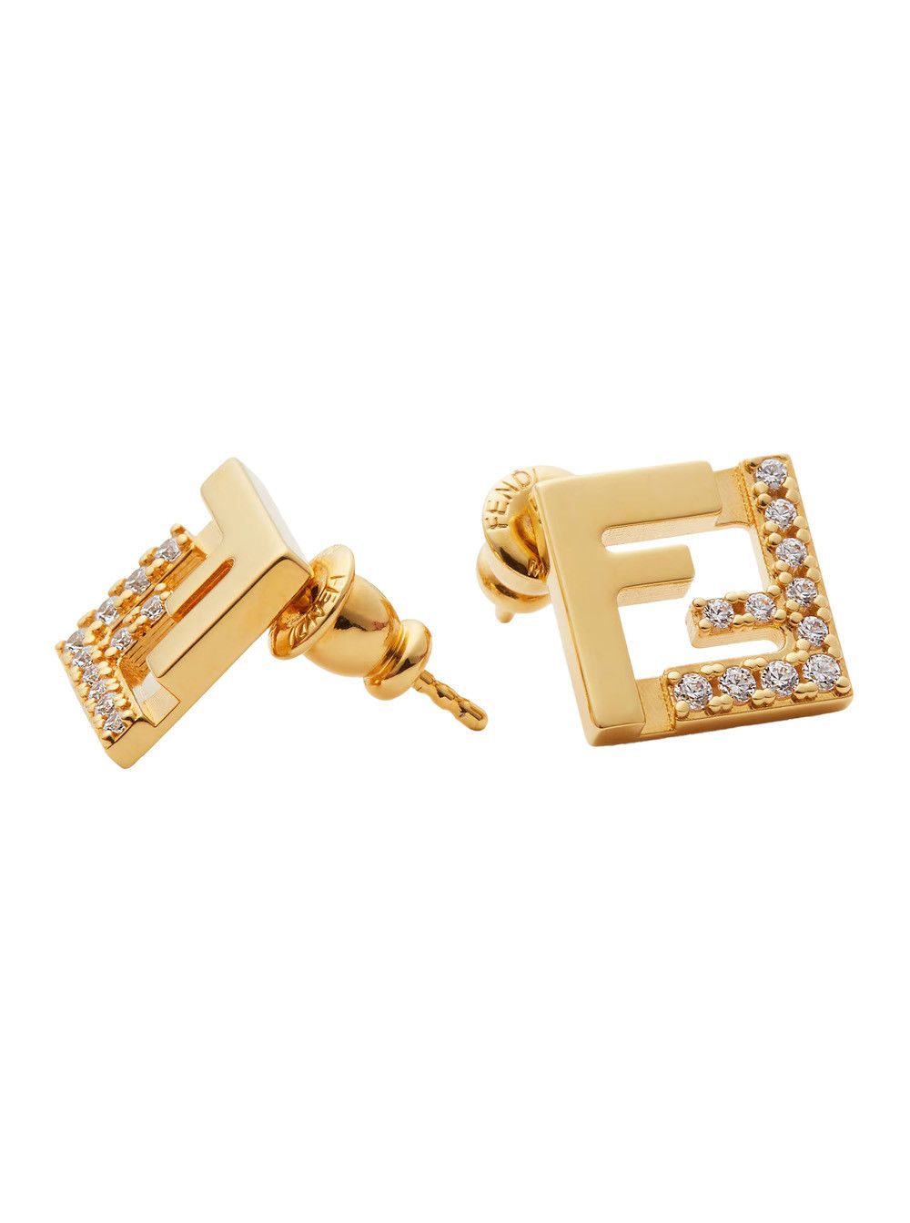 Fendi Gold Earrings with FF Silhouette and Brass Crystal Decoration for Women Size ONE SIZE - 2 Thumbnail