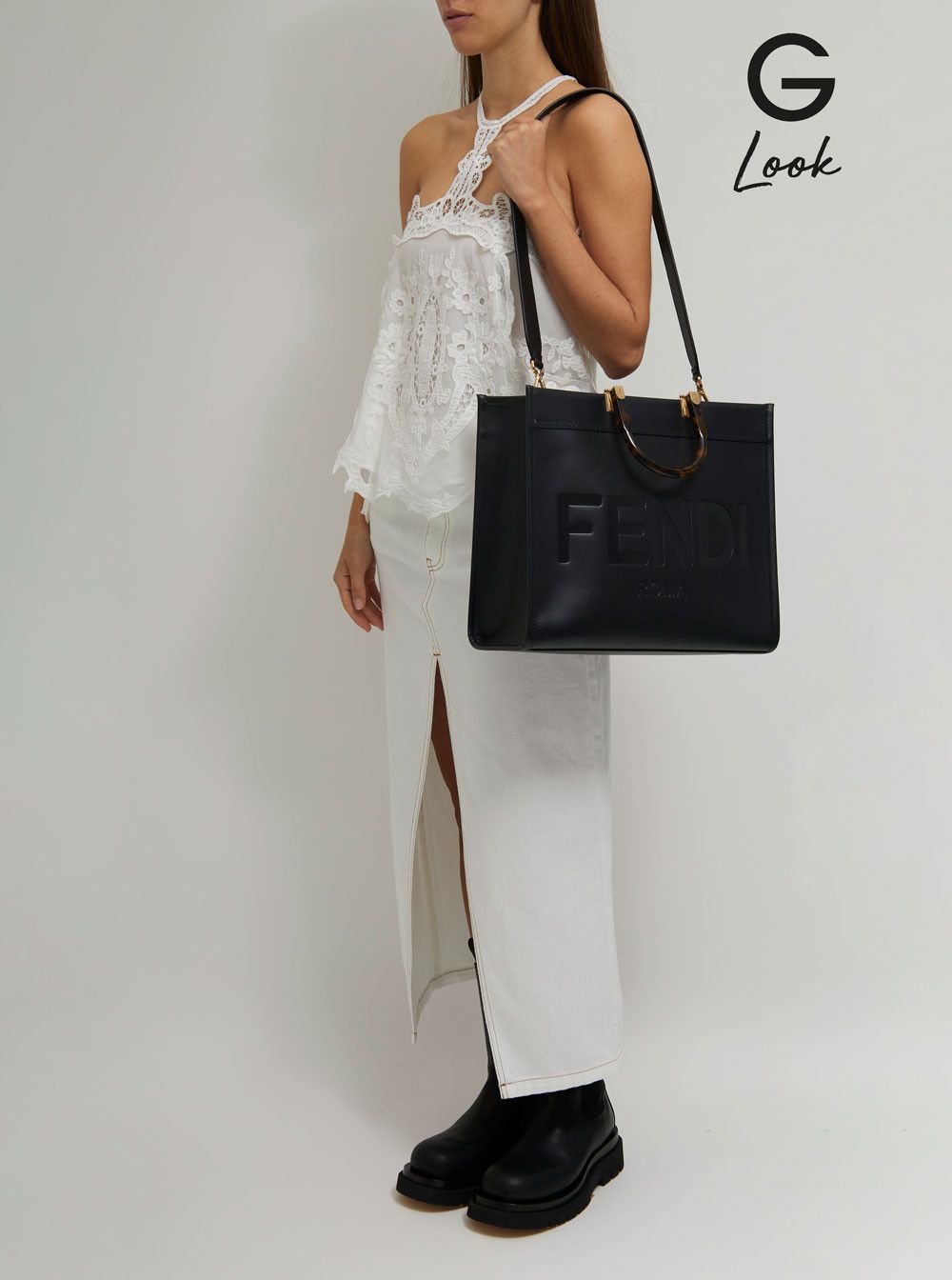 Fendi 'Sunshine' Black Handbag with Embossed Logo and Turtle Effect Handle in Leather Woman Size ONE SIZE - 5 Thumbnail