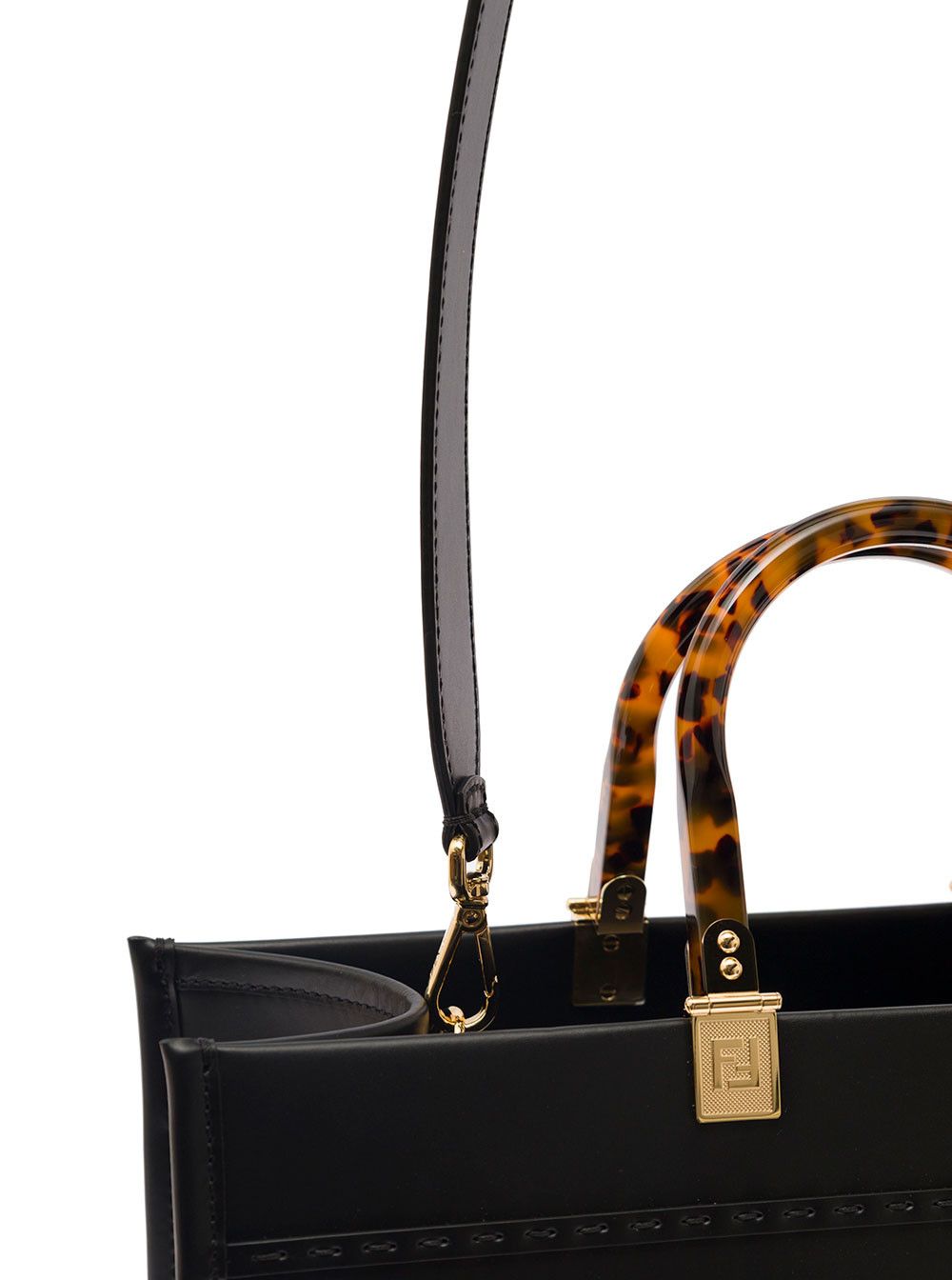 Fendi 'Sunshine' Black Handbag with Embossed Logo and Turtle Effect Handle in Leather Woman Size ONE SIZE - 3 Thumbnail