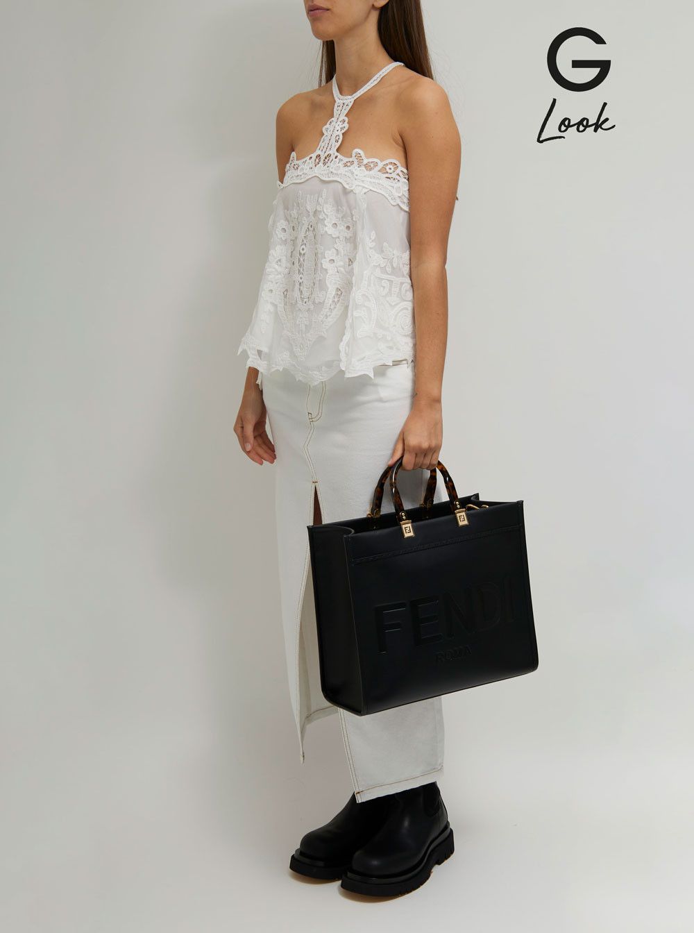 Fendi 'Sunshine' Black Handbag with Embossed Logo and Turtle Effect Handle in Leather Woman Size ONE SIZE - 6 Thumbnail