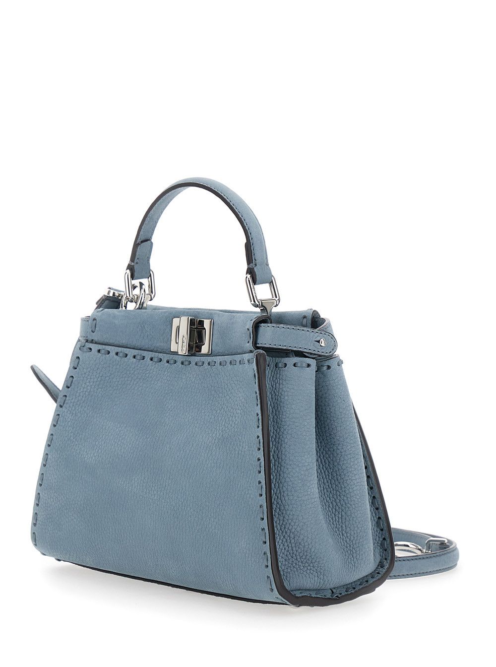 Fendi 'Peekaboo' Light Blue Handbag with Turnlock Closure on Both Sides in Grained Leather for Women Size ONE SIZE - 2 Thumbnail