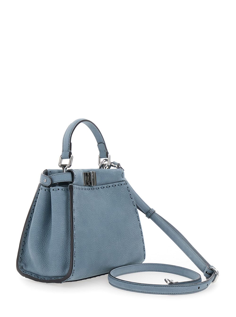 Fendi 'Peekaboo' Light Blue Handbag with Turnlock Closure on Both Sides in Grained Leather for Women Size ONE SIZE - 3 Thumbnail