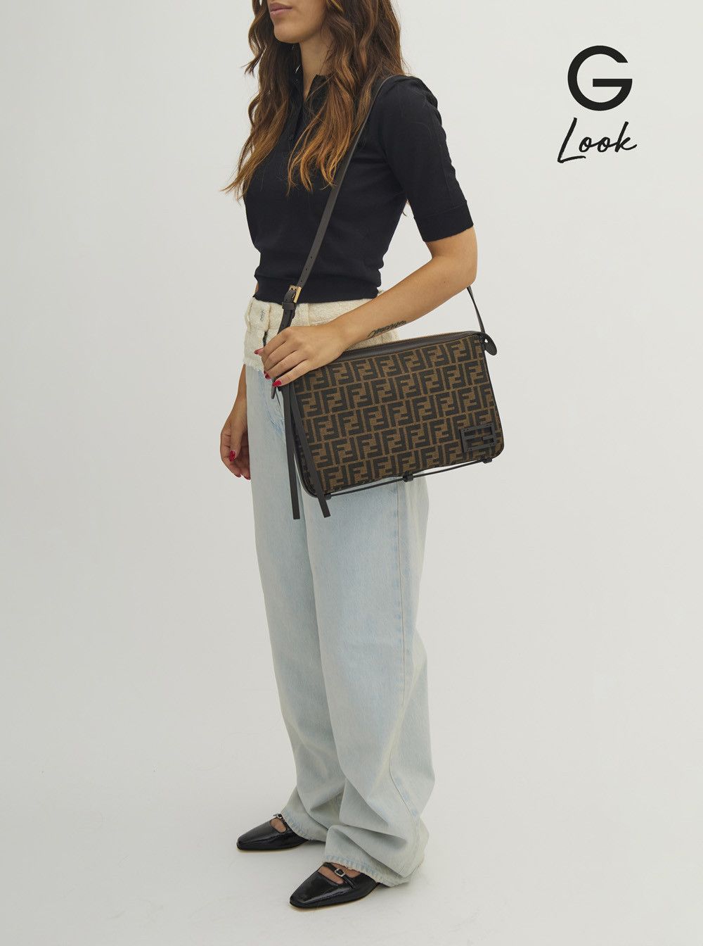 Fendi 'Simply Fendi Medium ' Brown Shoulder Bag with FF Jacquard Detail in Fabric Woman Size ONE SIZE - 6 Thumbnail