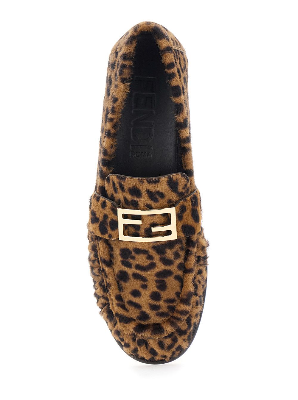 Fendi Brown Loafers with FF Plaque and Leopard Motif in Brushed Leather Woman Size US 8.5 / IT 38.5 - 4 Thumbnail
