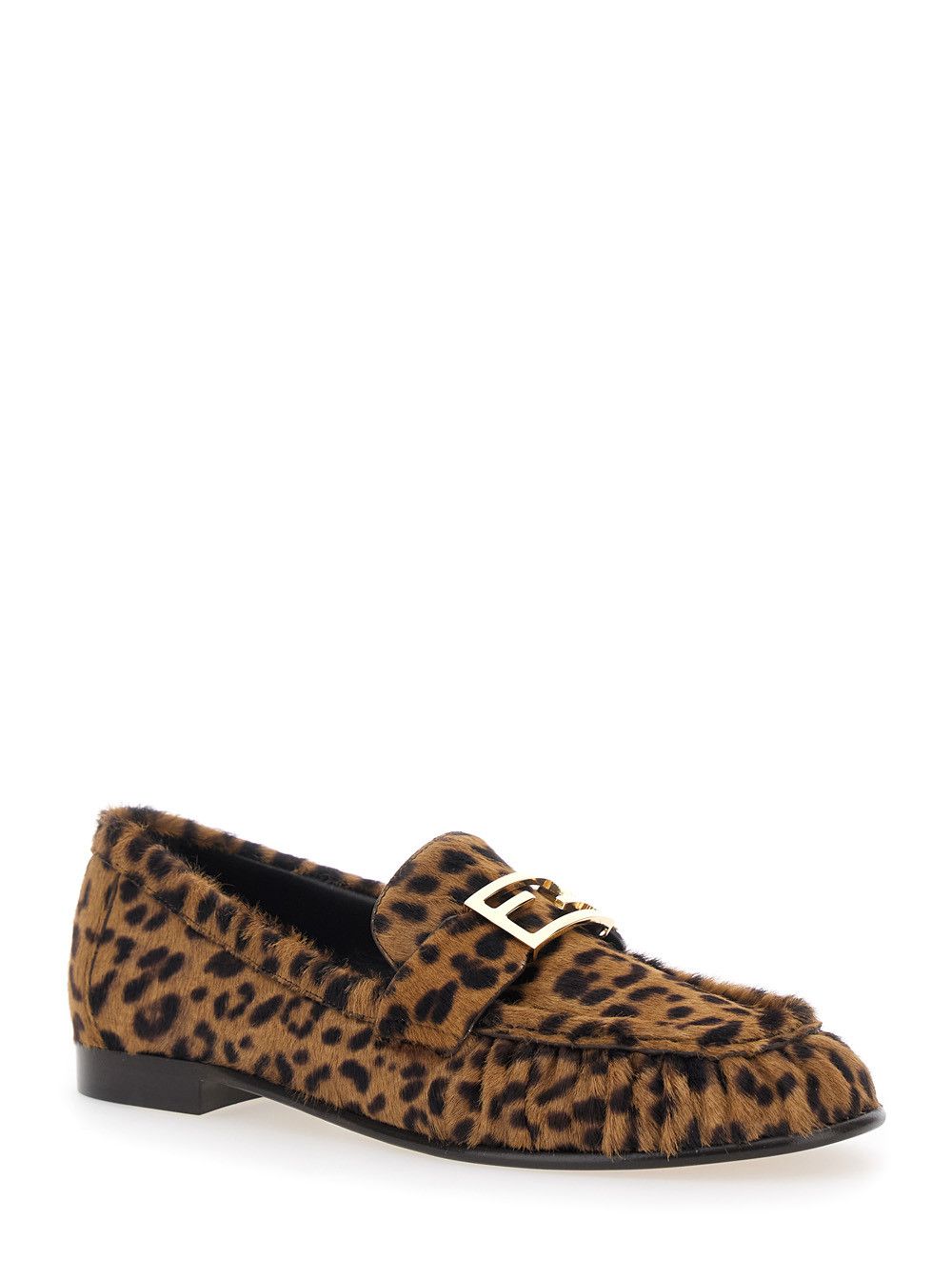 Fendi Brown Loafers with FF Plaque and Leopard Motif in Brushed Leather Woman Size US 8.5 / IT 38.5 - 2 Thumbnail