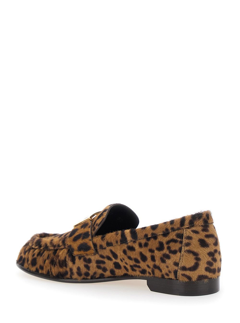 Fendi Brown Loafers with FF Plaque and Leopard Motif in Brushed Leather Woman Size US 10 / IT 40 - 3 Thumbnail