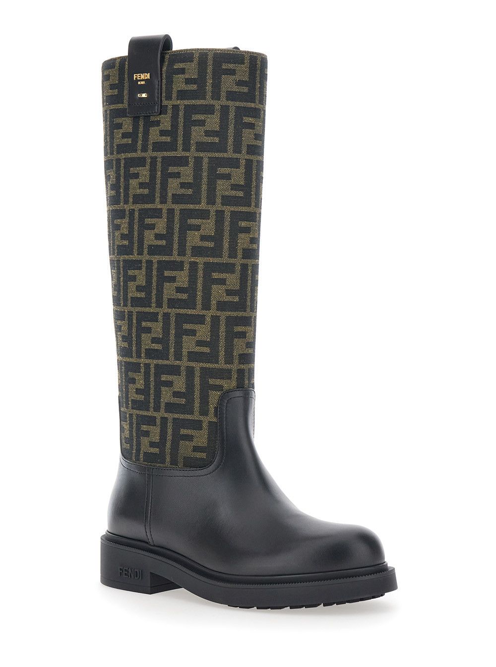 Fendi Boots with All-Over FF Motif and Side Logo Lettering in Leather and Tech Fabric Black Women Size US 6 / IT 36 - 2 Thumbnail