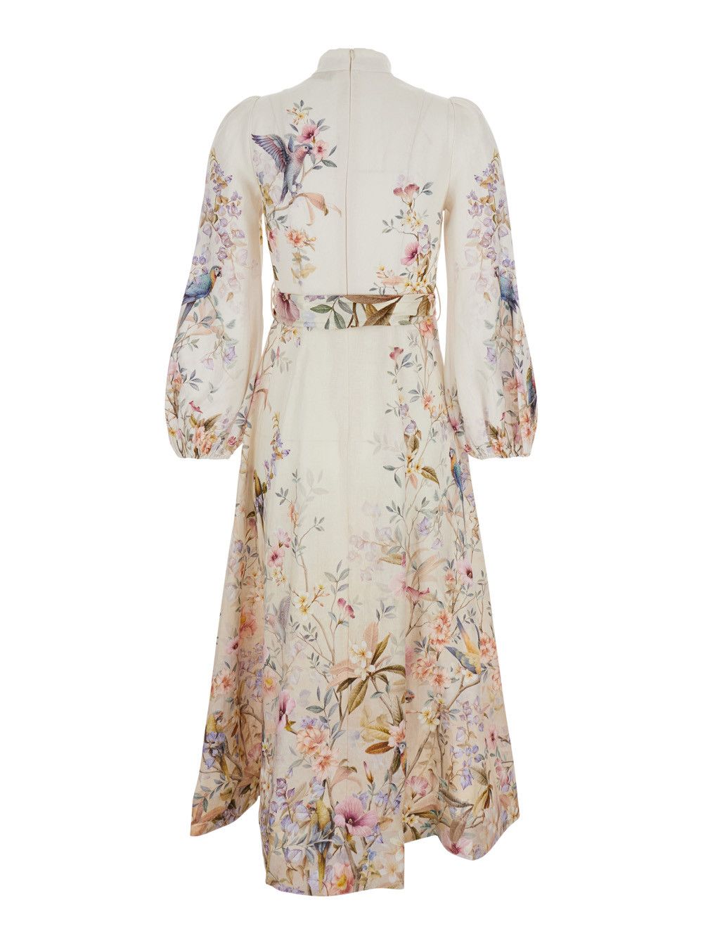 'Rebellion' Multicolor Midi Dress with Bow Detail on the Front and All-Over Floral Print in Linen Woman