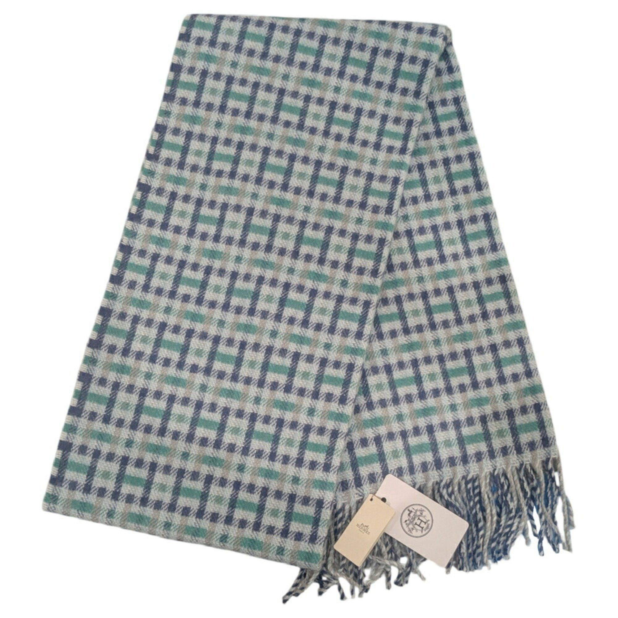 Hermes HERMES Scarf/Muffler H Ecosse Cashmere Check Pattern Green Blue Women's Men's Size ONE SIZE - 2 Thumbnail