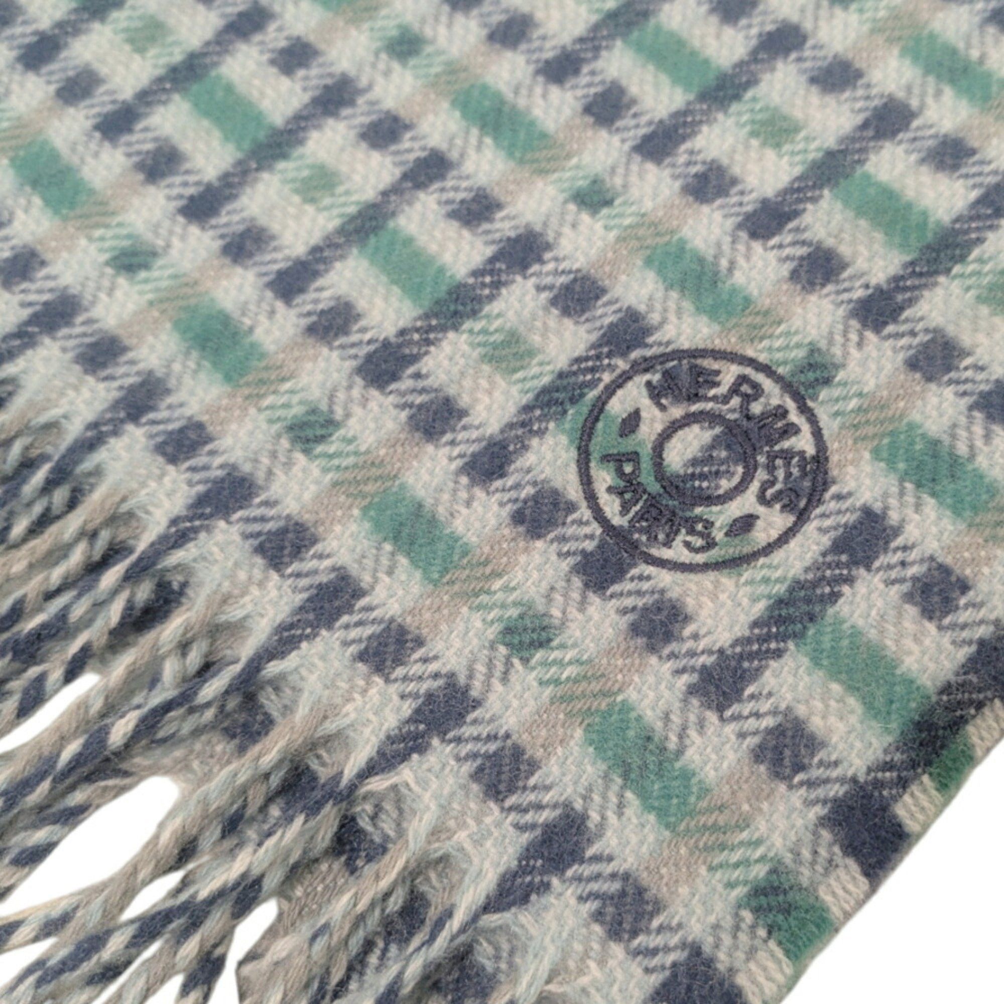 Hermes HERMES Scarf/Muffler H Ecosse Cashmere Check Pattern Green Blue Women's Men's Size ONE SIZE - 4 Thumbnail