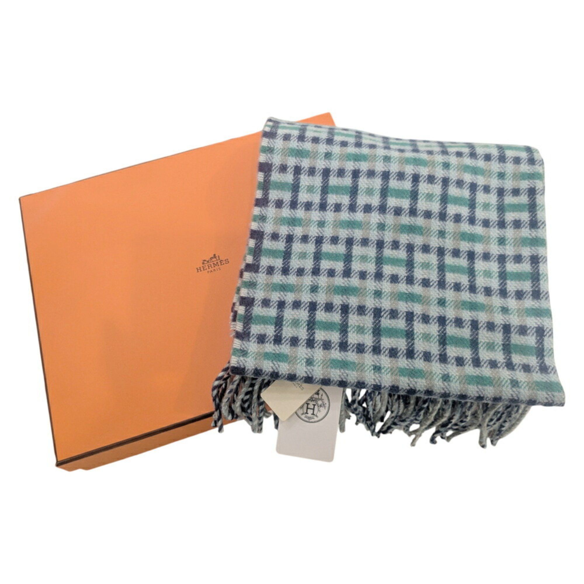 Hermes HERMES Scarf/Muffler H Ecosse Cashmere Check Pattern Green Blue Women's Men's Size ONE SIZE - 7 Thumbnail