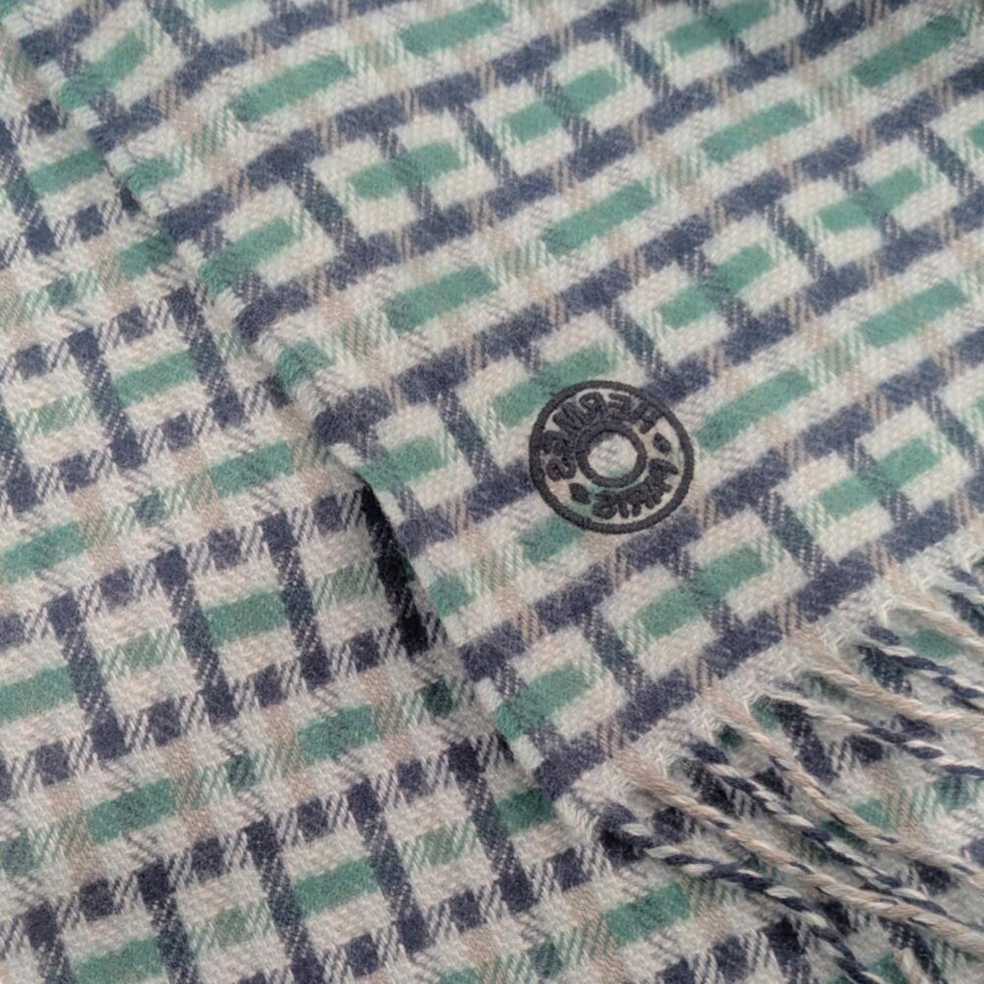 Hermes HERMES Scarf/Muffler H Ecosse Cashmere Check Pattern Green Blue Women's Men's Size ONE SIZE - 3 Thumbnail