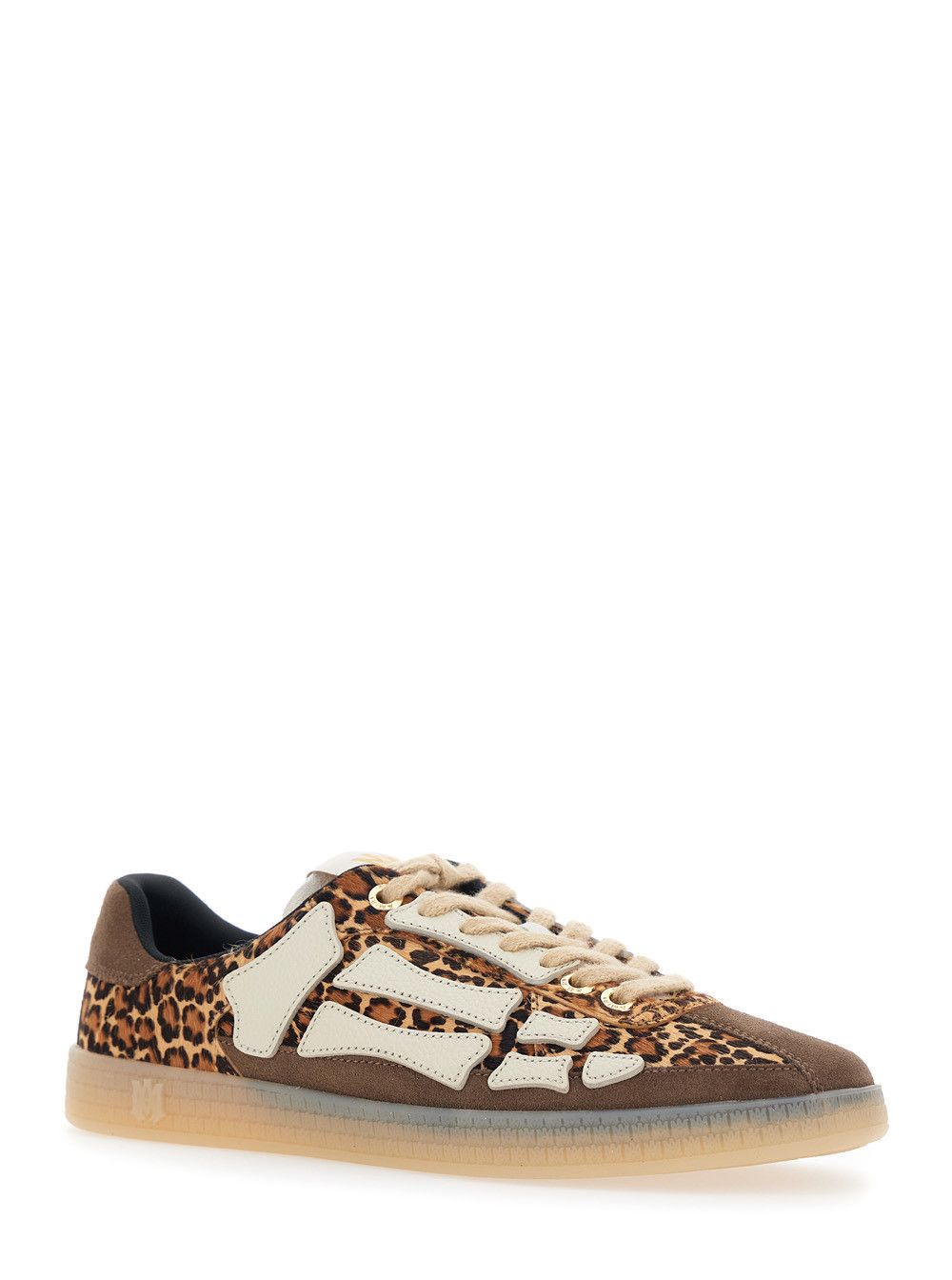 Amiri 'Pacific Bones' Brown Low Top Sneakers with Logo Patch on the Tongue and Leopard Motif in Suede for Men Size US 8 / EU 41 - 2 Thumbnail